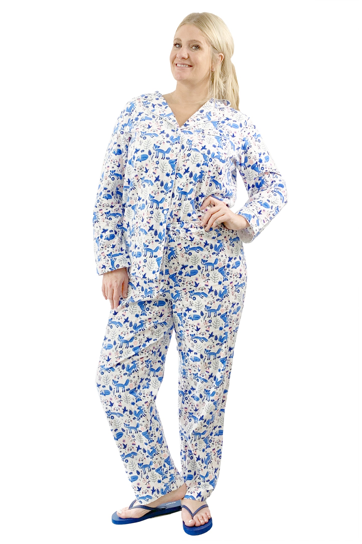 Conjunto de pijama de franela de zorro azul talla grande