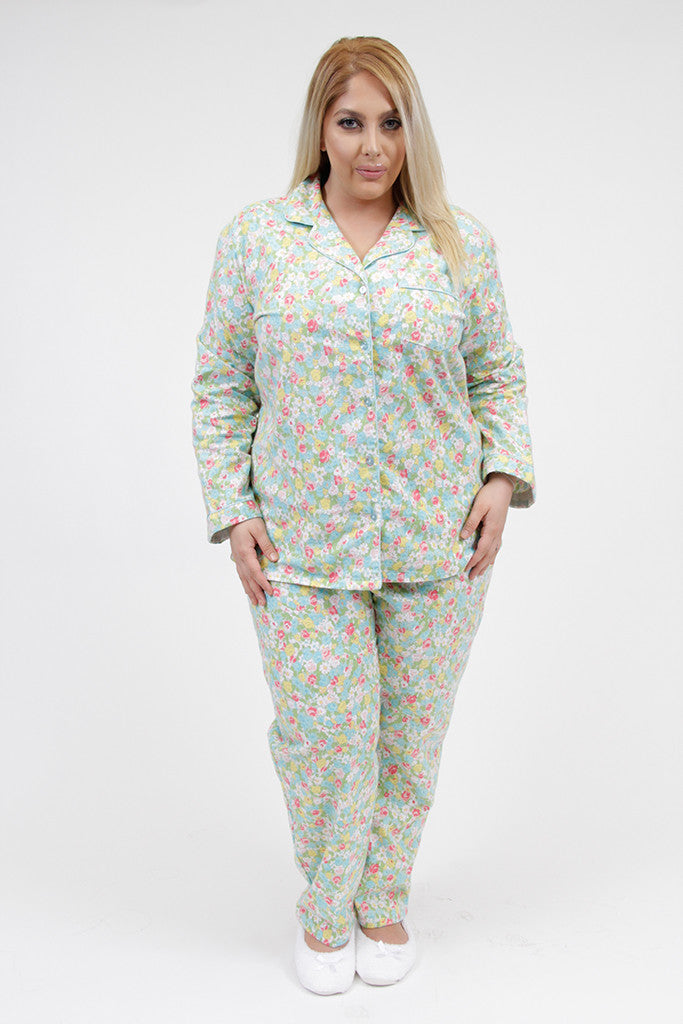 La Cera Plus Size Floral Flannel PJ Set - La Cera - 1