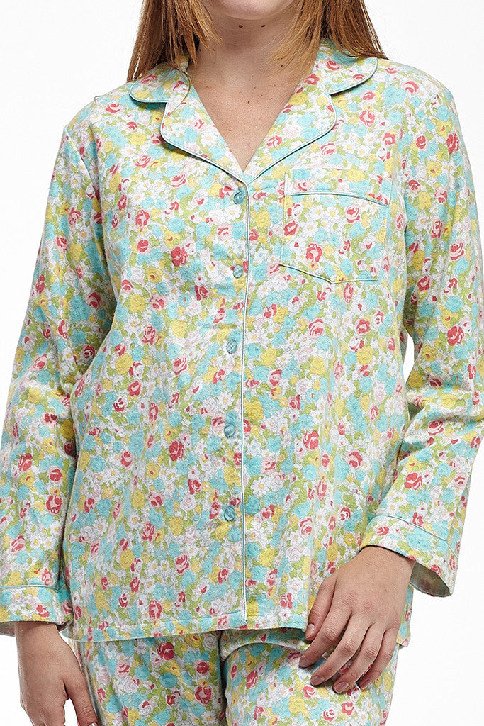 La Cera Long Sleeve Floral Flannel Pajama Set - La Cera - 2