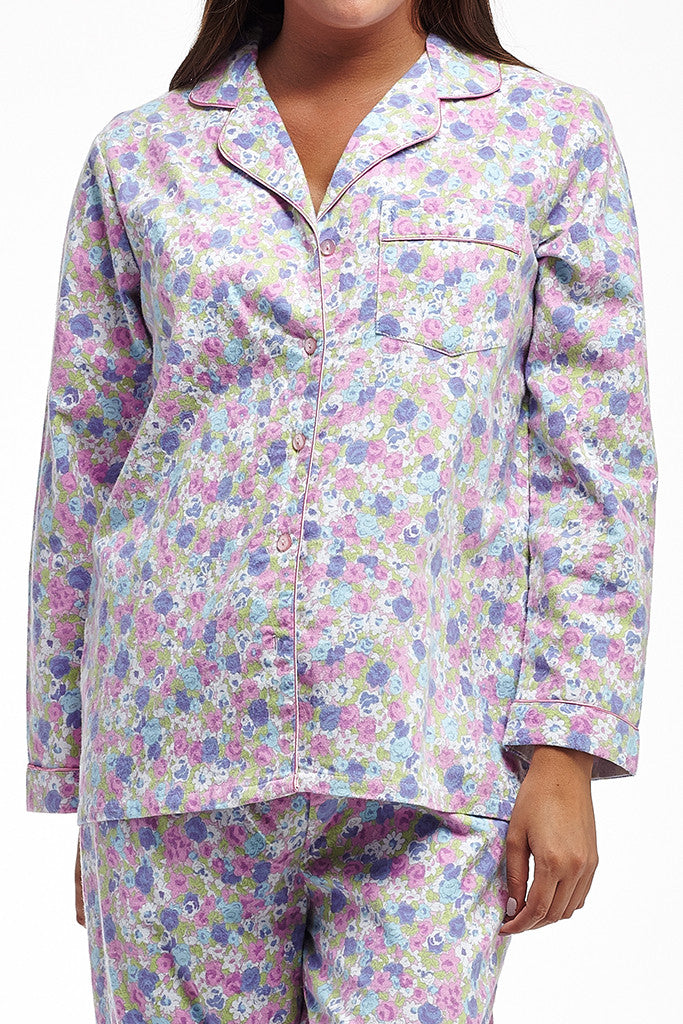 La Cera Long Sleeve Floral Flannel Pajama Set - La Cera - 2