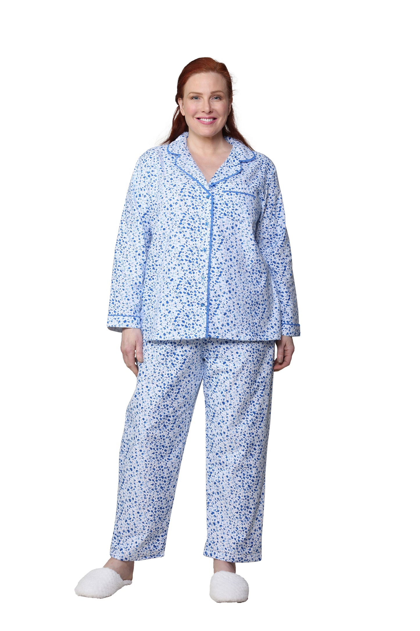 Plus Size Flannel Long Sleeve Pajama Set - La Cera
