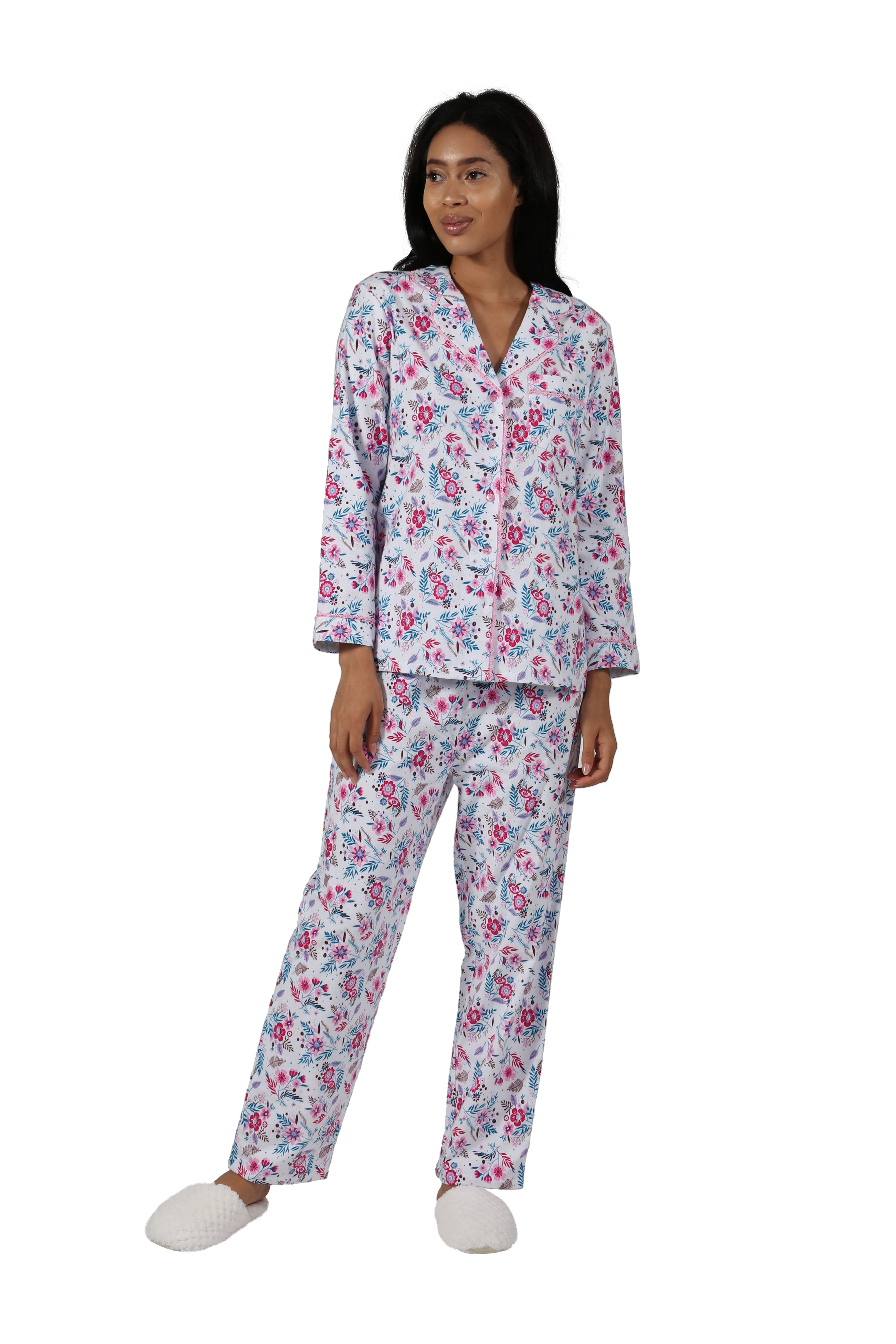 Pink Vintage Floral Flannel Pajama Set - La Cera