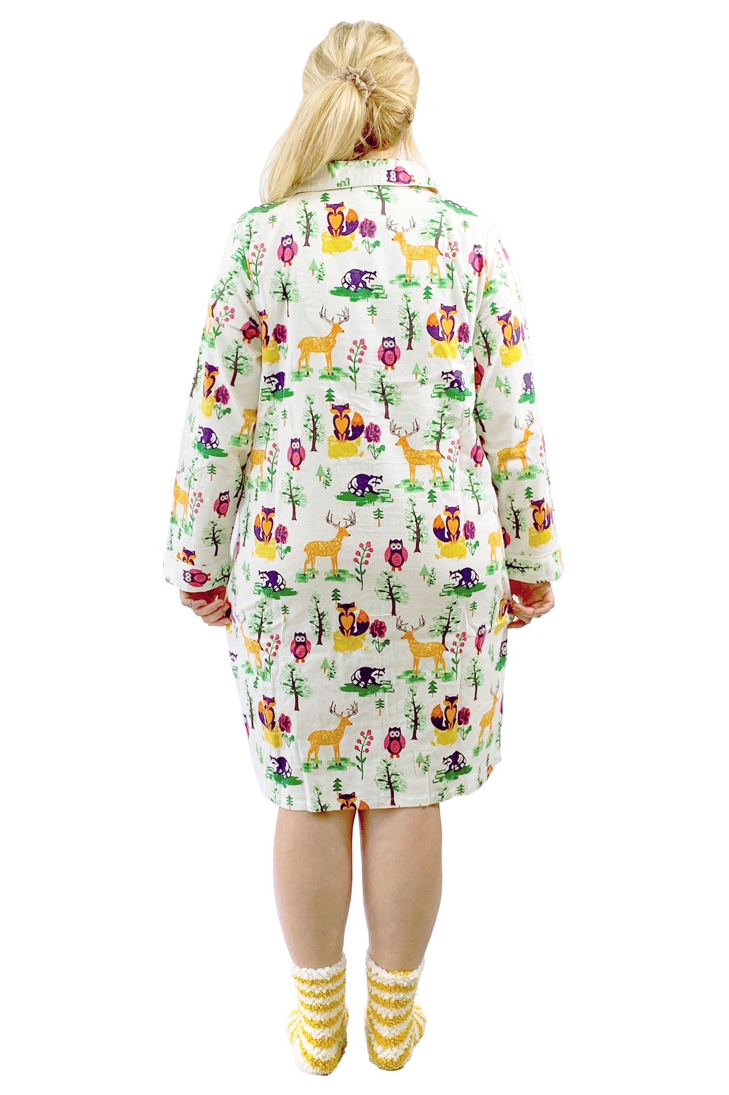 Camisa de noche de franela con animales del bosque talla grande