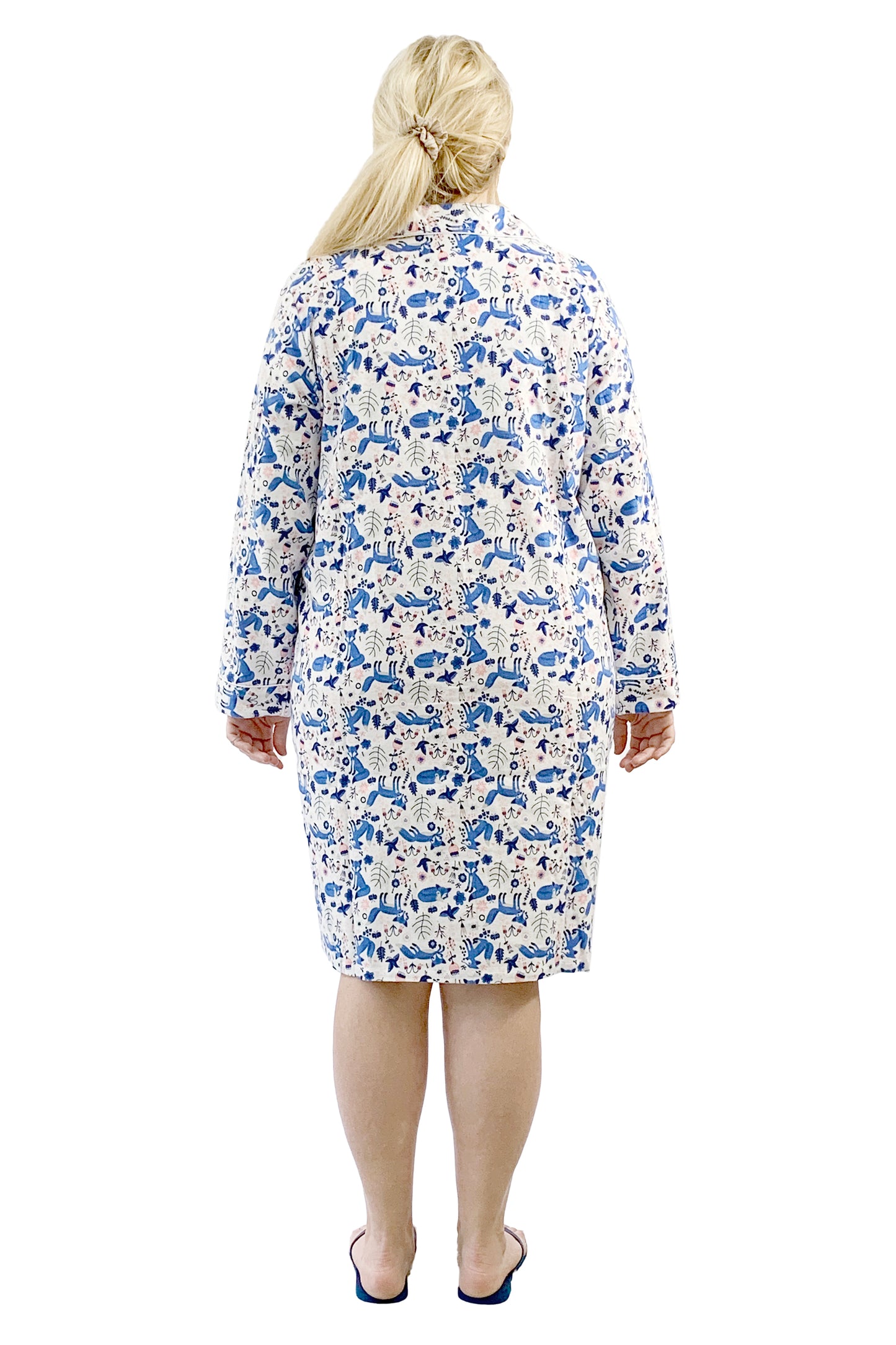 Plus Size Blue Fox Flannel Night Shirt - La Cera