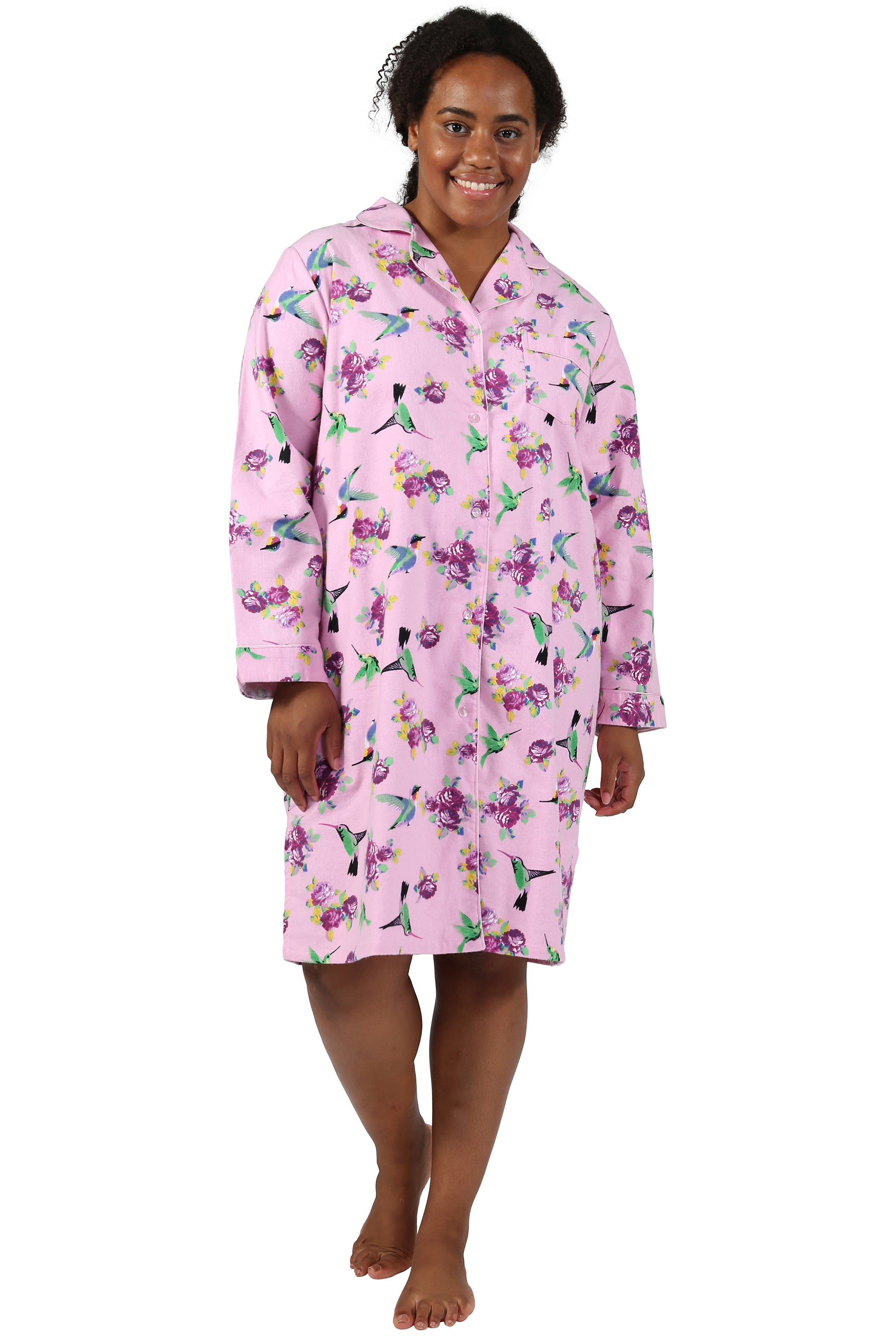 La Cera Plus Size Cat Print Flannel Pajama Set