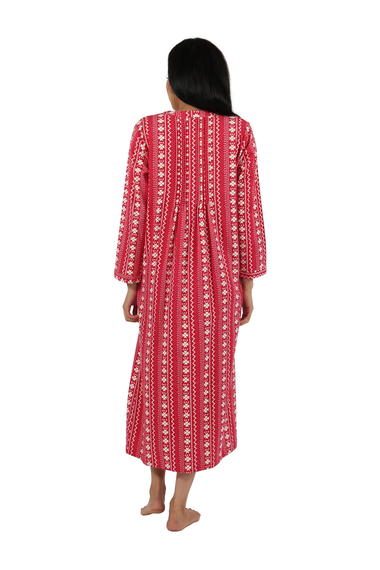 Printed Flannel Nightgown With Release Pleats - La Cera