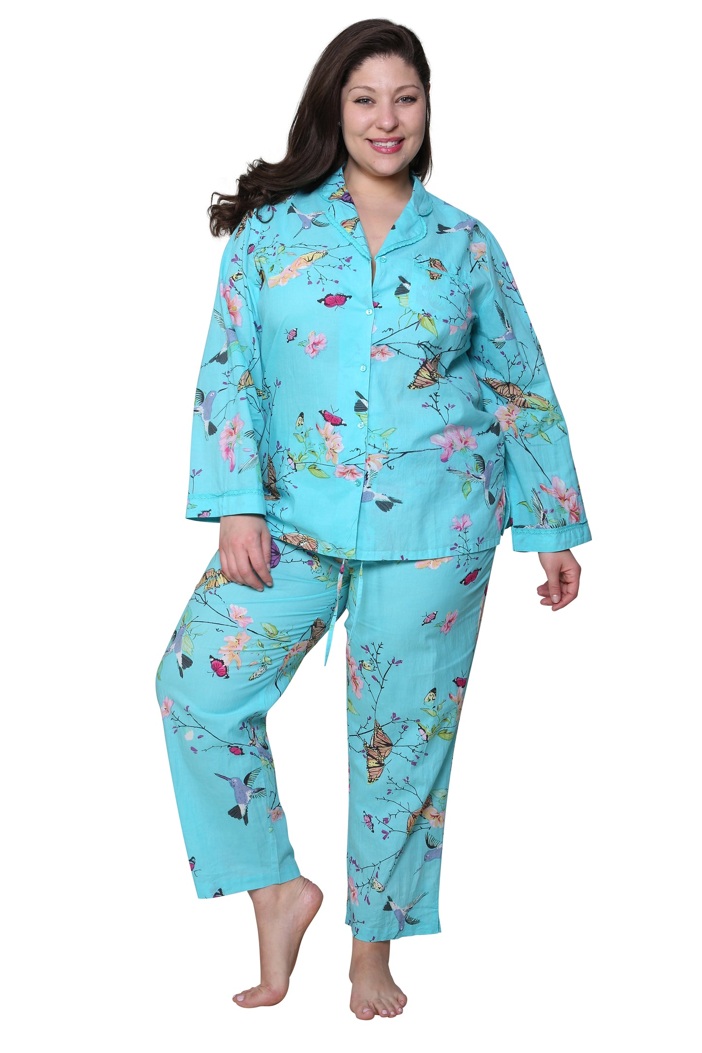 La Cera Plus Size Long Sleeve Floral Pajama Set