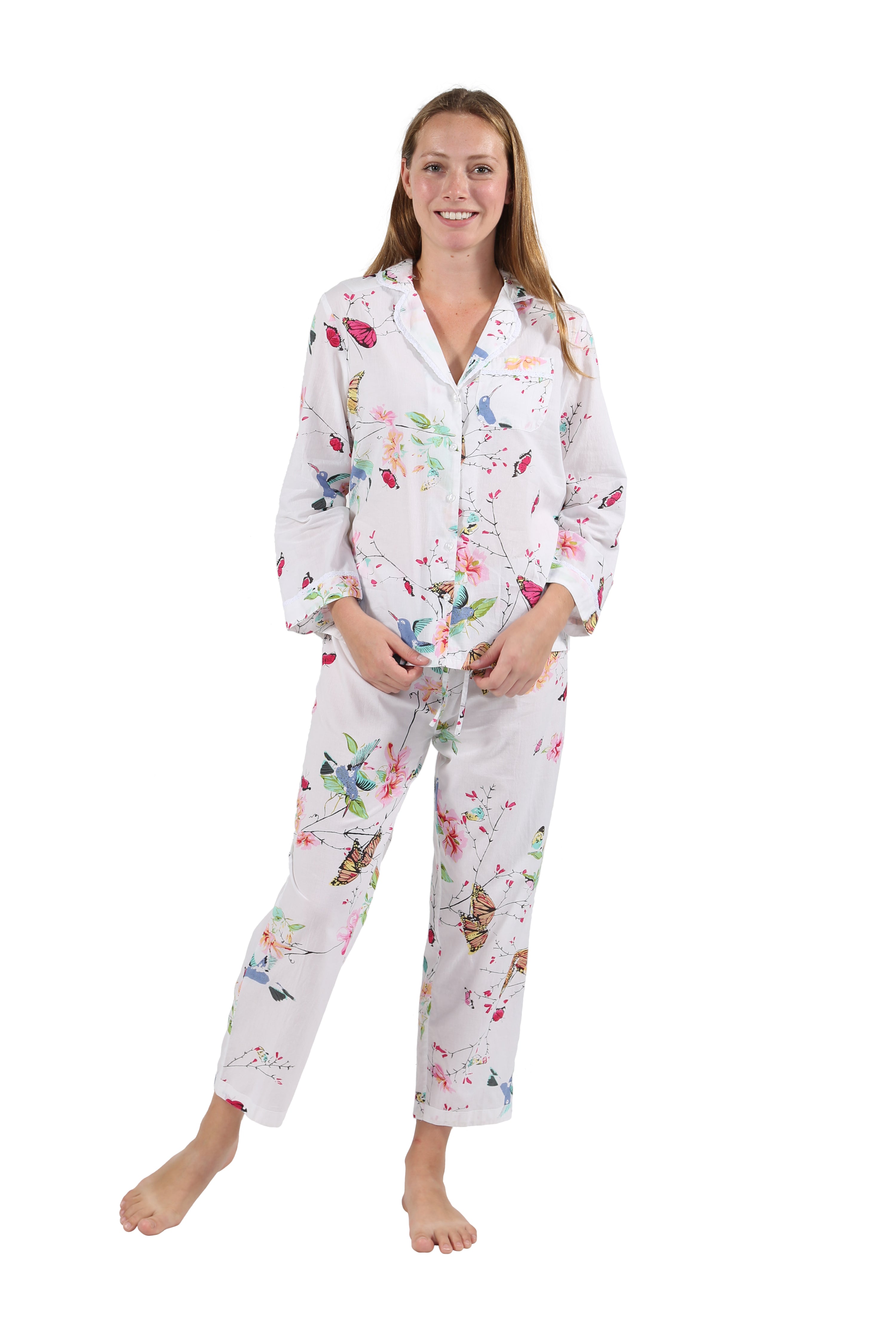 La Cera Floral 3/4 Sleeve Pleat Front Capri Pajama Set – La Cera™