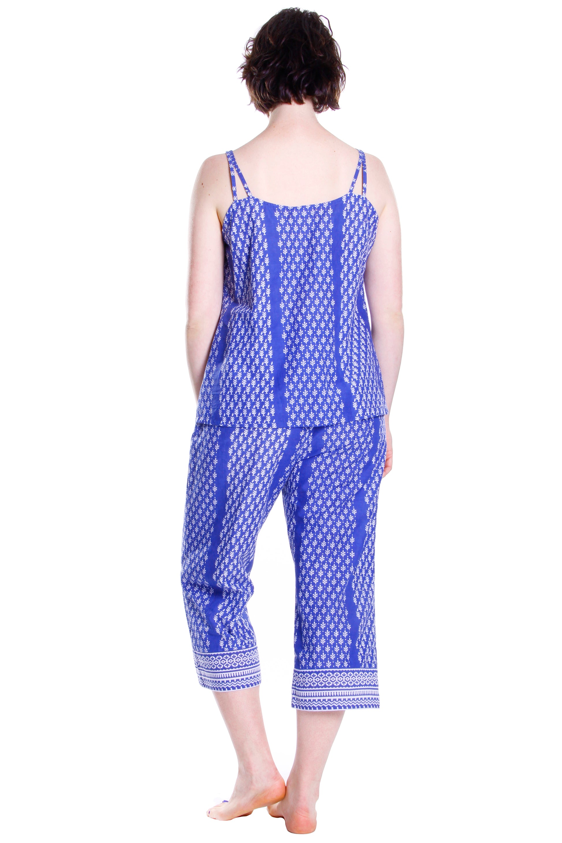 Blue Batik Print Cotton Capri Pajamas - La Cera