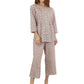 La Cera Floral 3/4 Sleeve Pleat Front Capri Pajama Set - La Cera