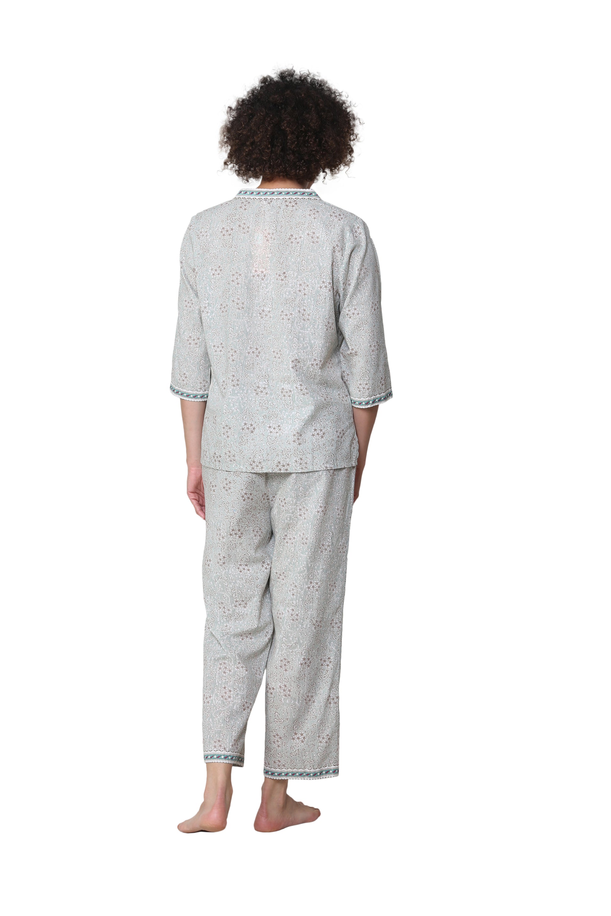 La Cera 3/4 Sleeve Pleat Front Capri Pajama Set - La Cera