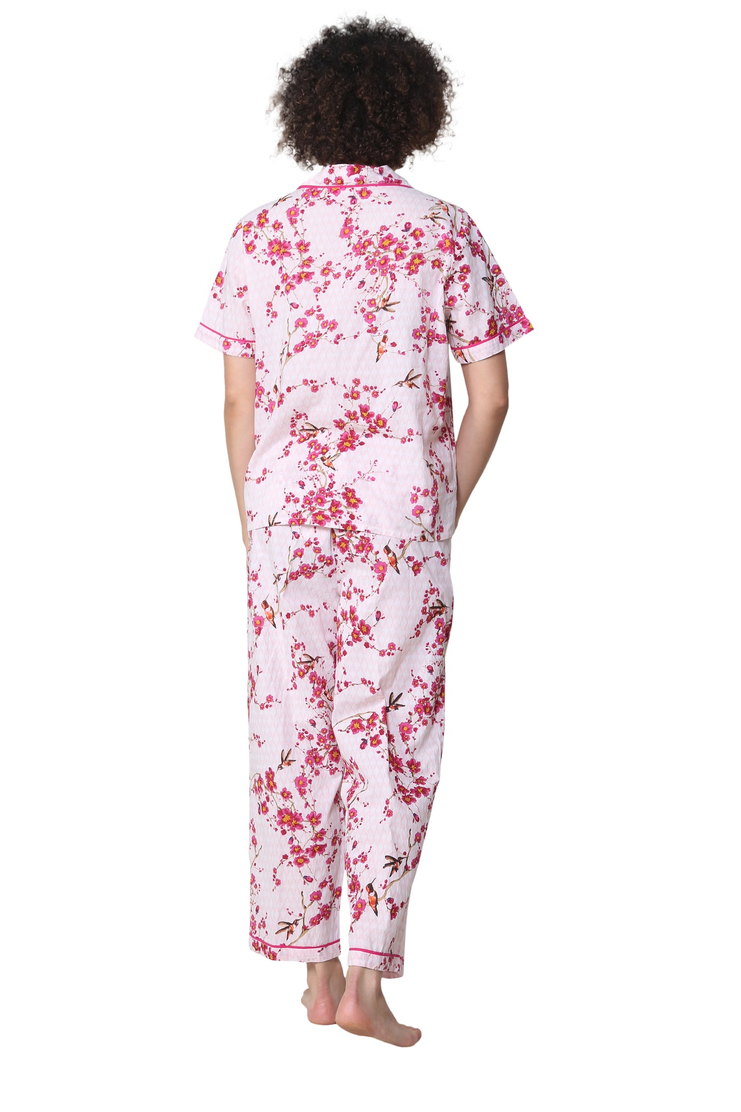 La Cera Cherry Blossom Floral Cotton Pajama Set - La Cera