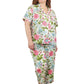 La Cera Plus Size Short Sleeve English Garden Print Cotton Pajama Set - La Cera