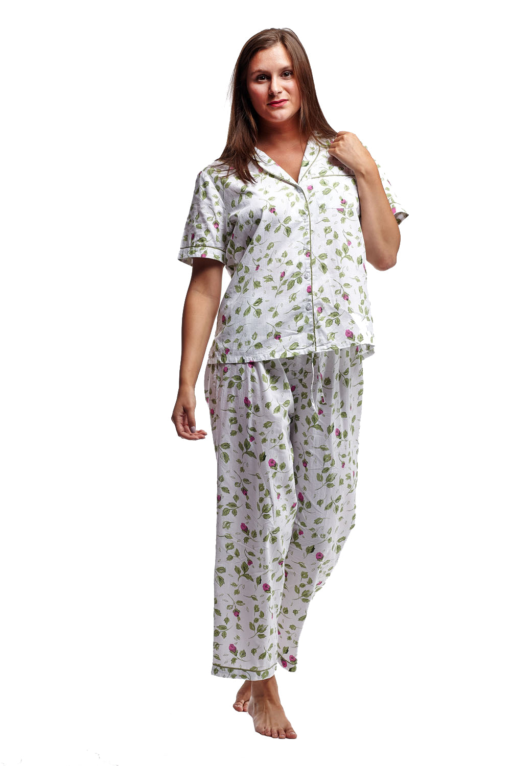 Mint Floral Print Plus Size Pajamas - La Cera