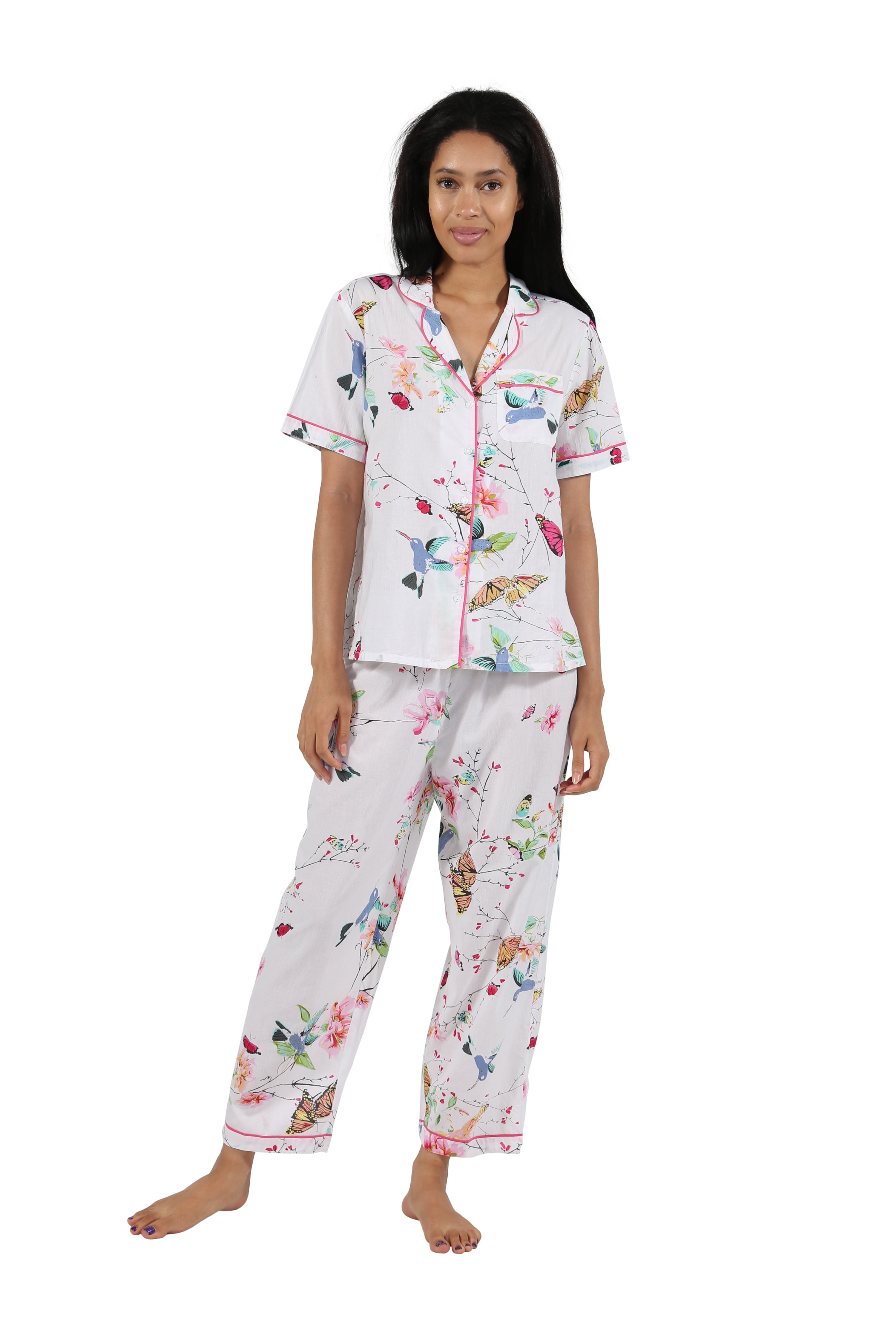 La Cera Short Sleeve Floral Pajama Set - La Cera