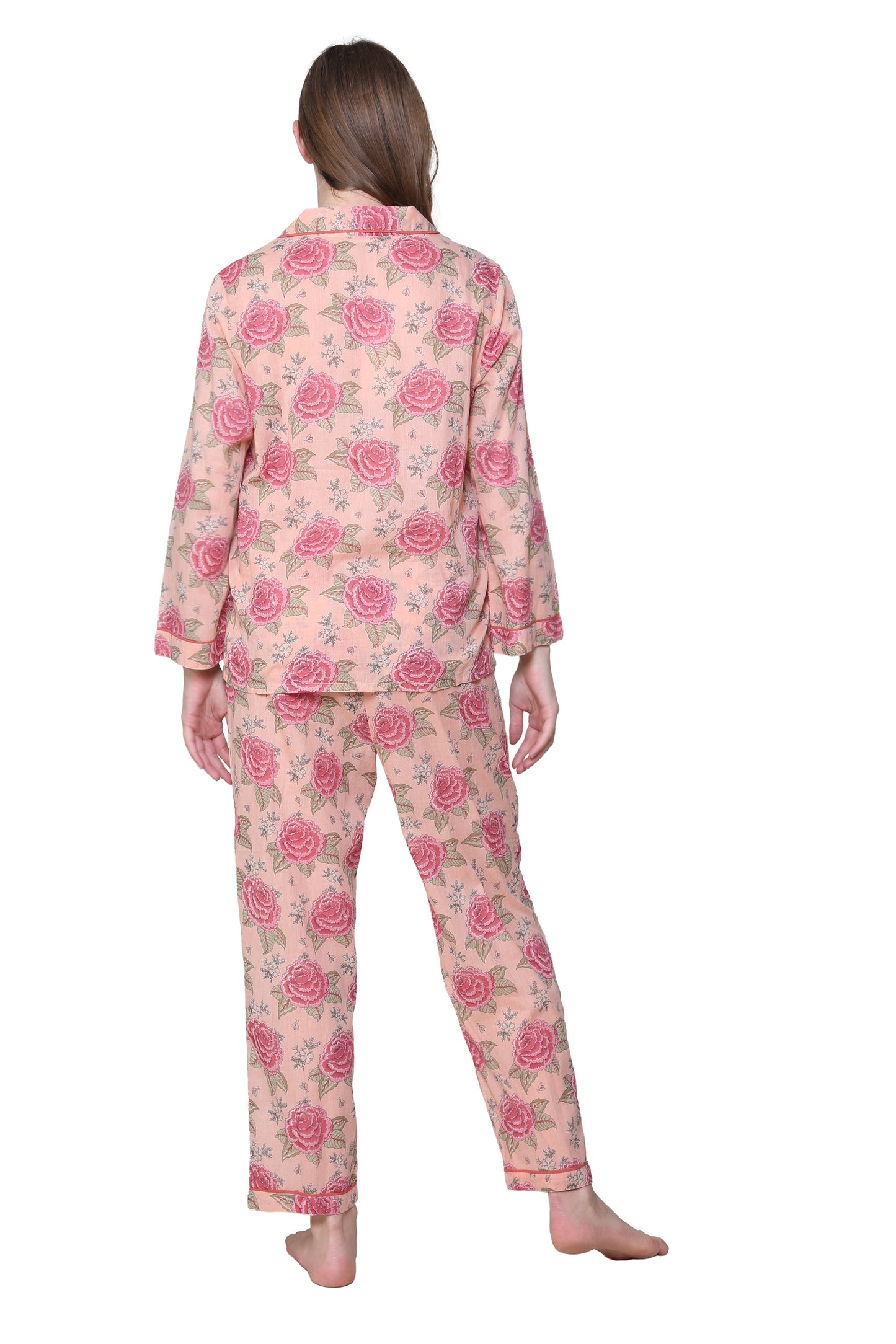 La Cera Cotton Pajama Set Peach - La Cera