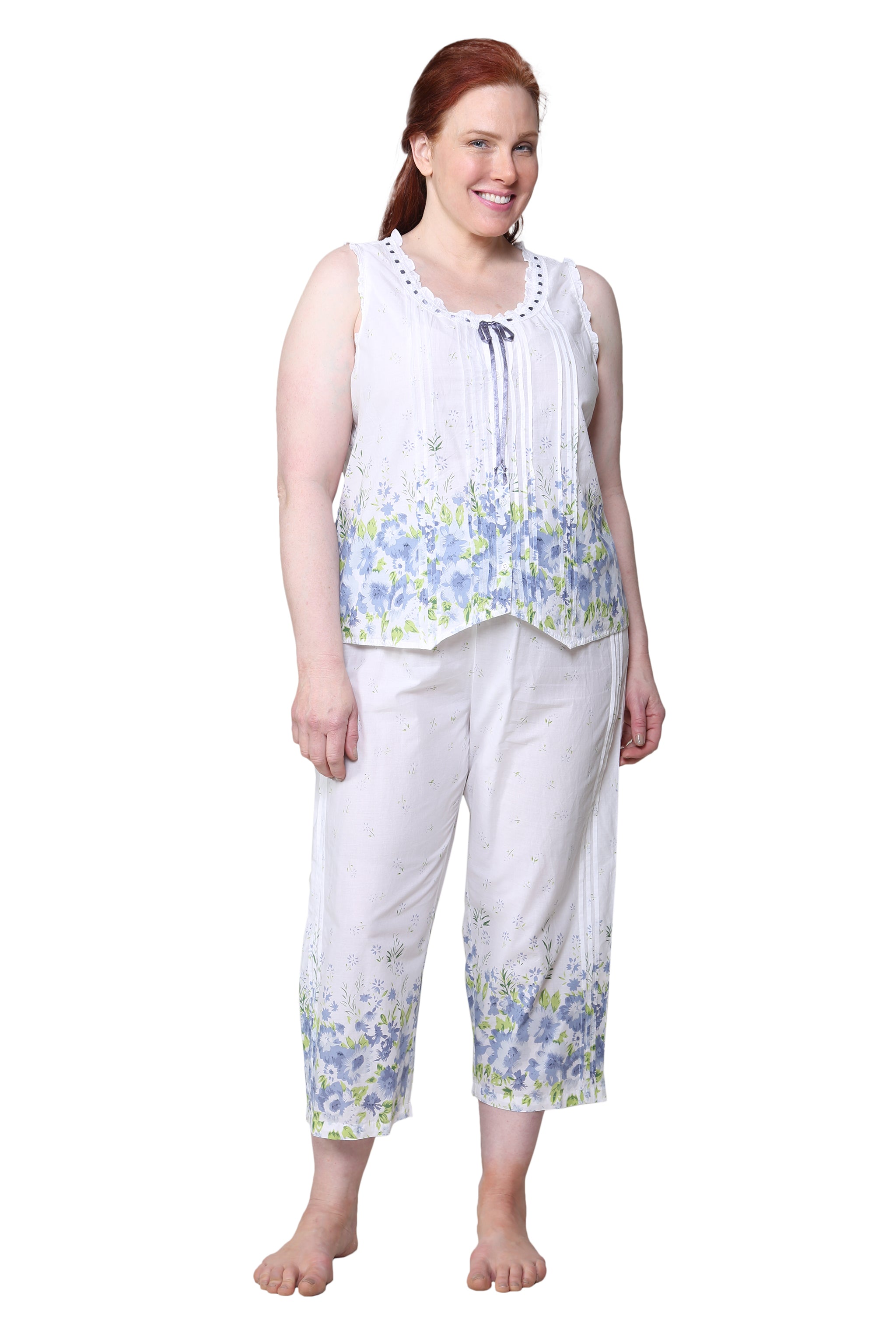 Border Print Sleeveless 100% Cotton Floral Plus Size PJs – La Cera™