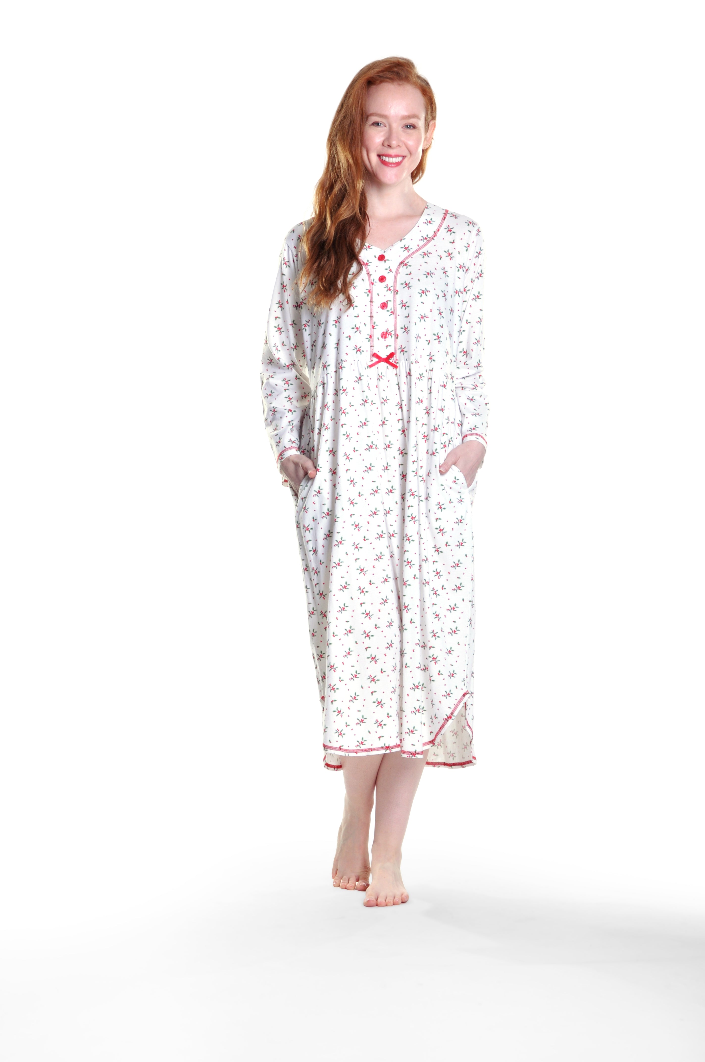 La Cera 100% Cotton Knit Mistletoe Print Nightshirt - La Cera