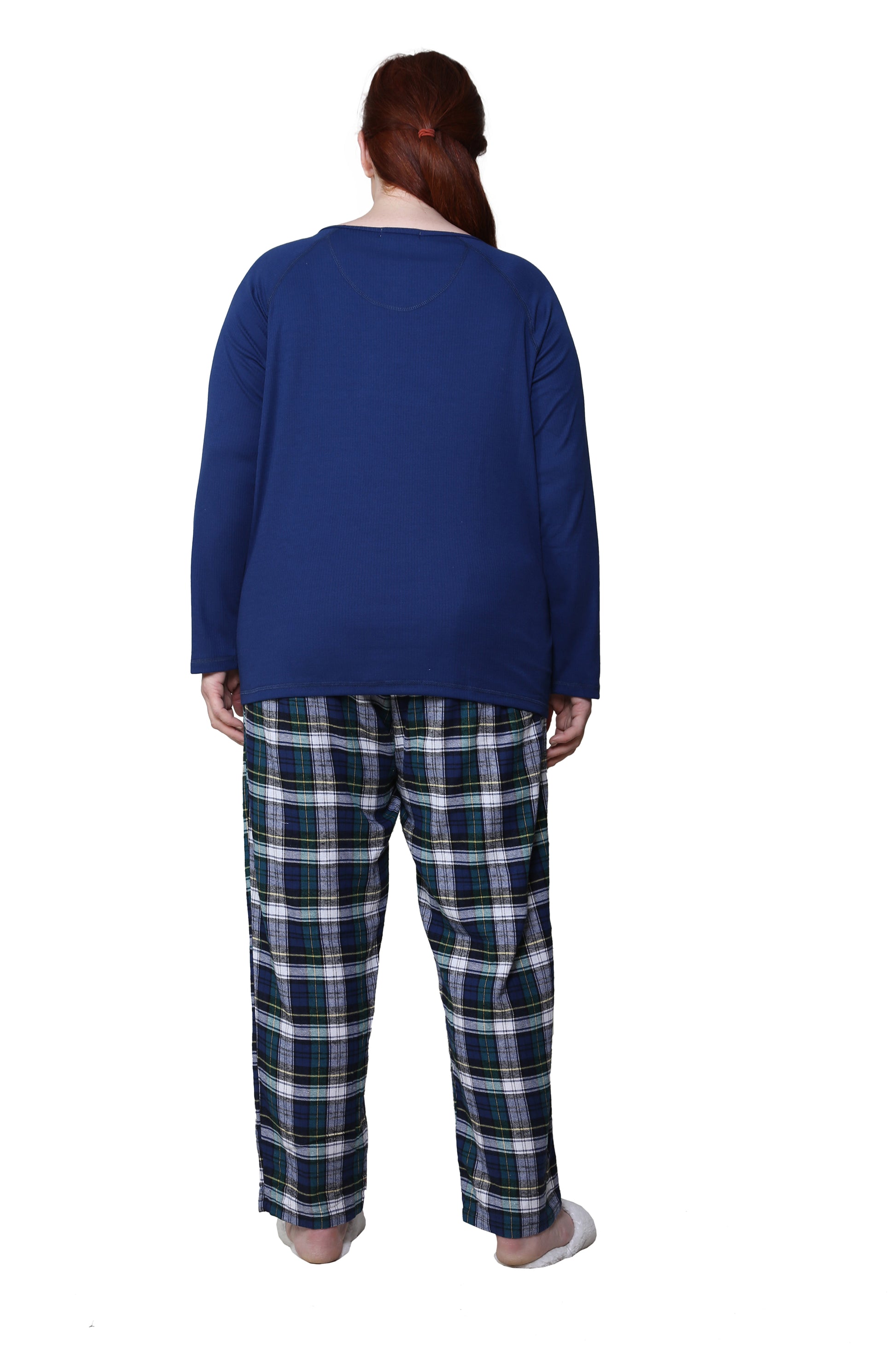 Cotton Knit Top With Flannel Pajama Set - Plus Size - La Cera