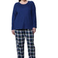 Cotton Knit Top With Flannel Pajama Set - Plus Size - La Cera