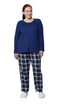 Cotton Knit Top With Flannel Pajama Set - Plus Size - La Cera