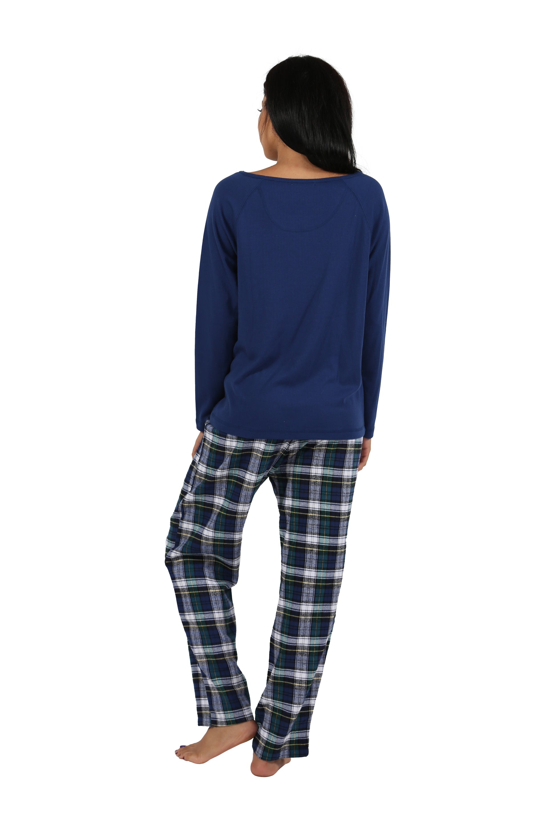 Cotton Knit Top With Flannel Pajama Set - La Cera