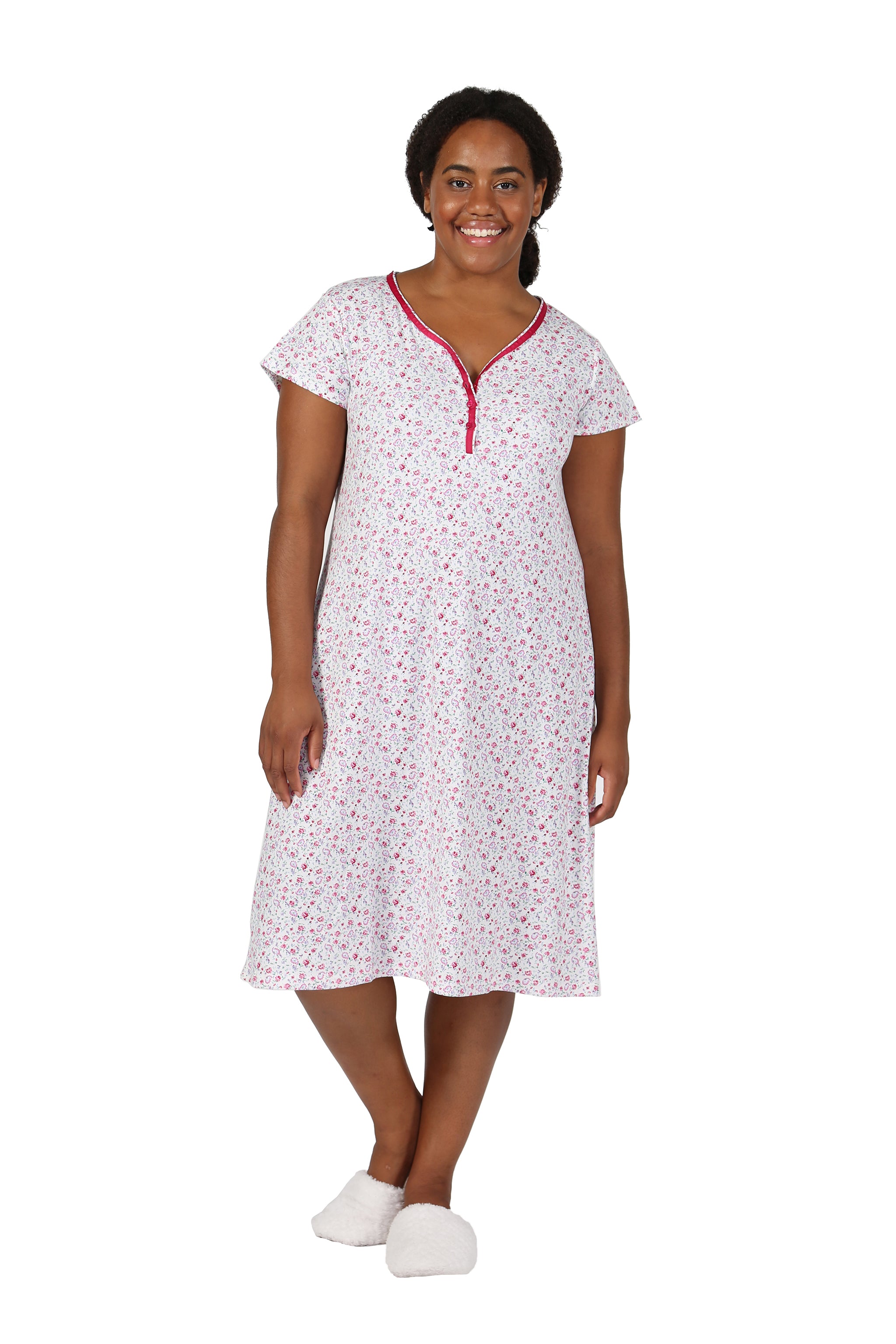 Plus Size Floral Knit Sleep Shirt - La Cera