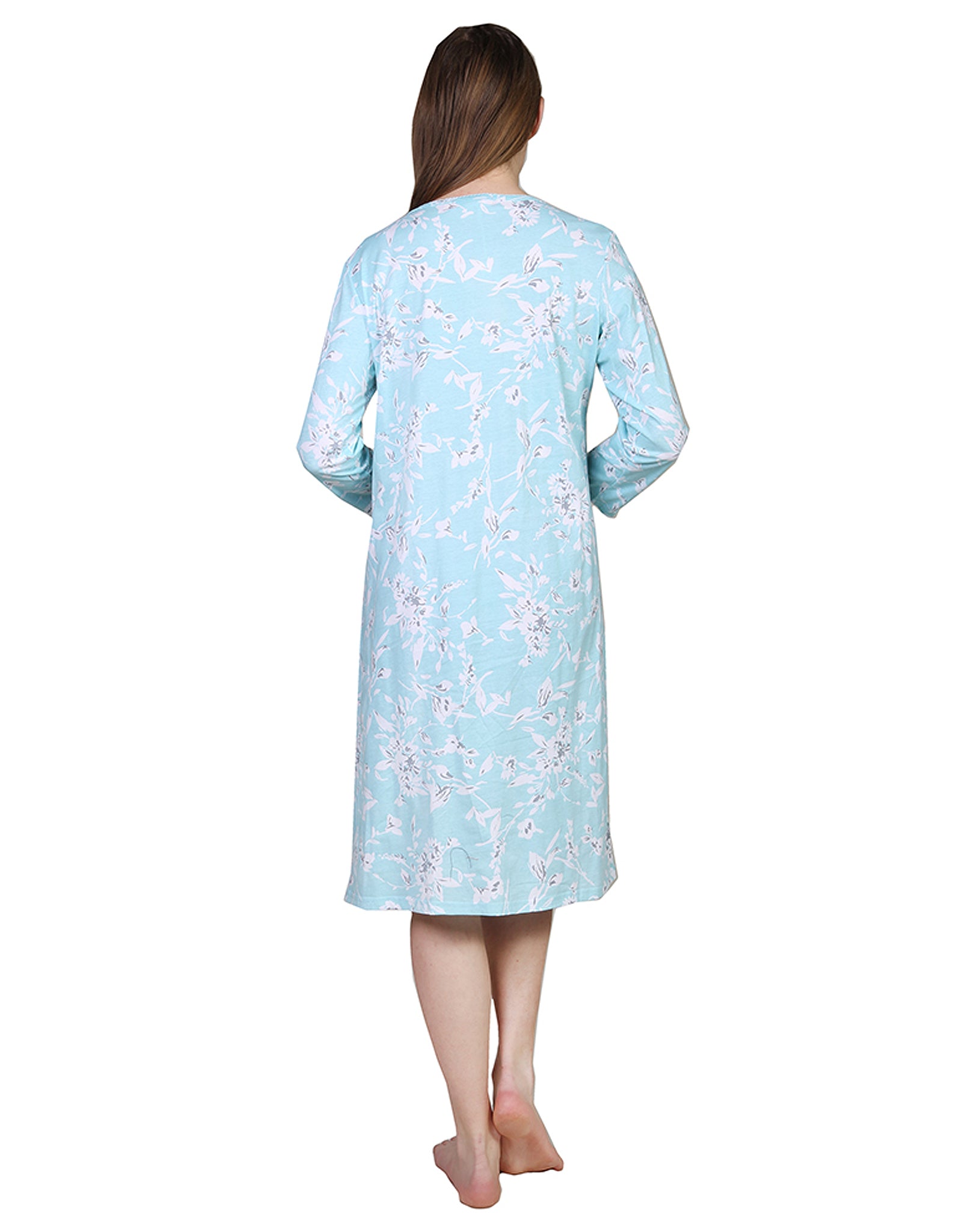 La Cera Floral Print Cotton Knit Gown - La Cera