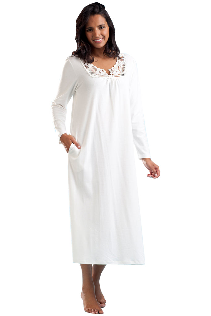 Long Sleeve Crochet Sleep Dress - La Cera