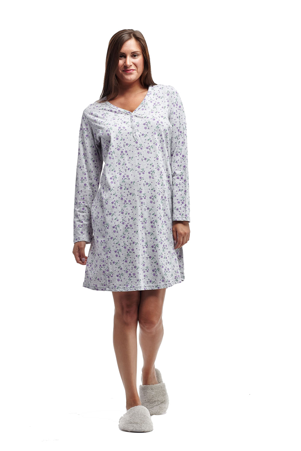 La Cera Knit Floral Print Nightshirt - La Cera