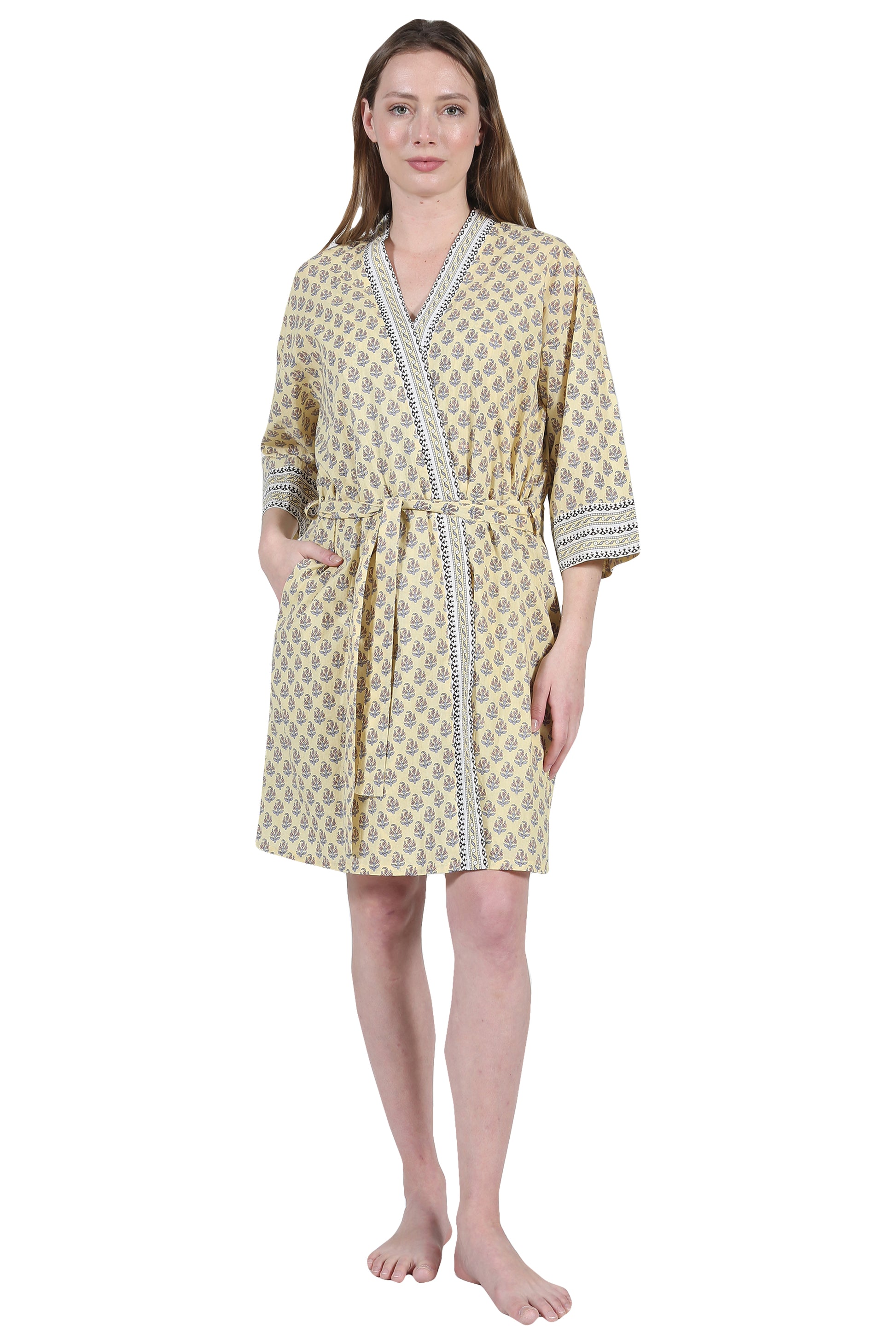 La Cera 100% Cotton Short Kimono Wrap - La Cera