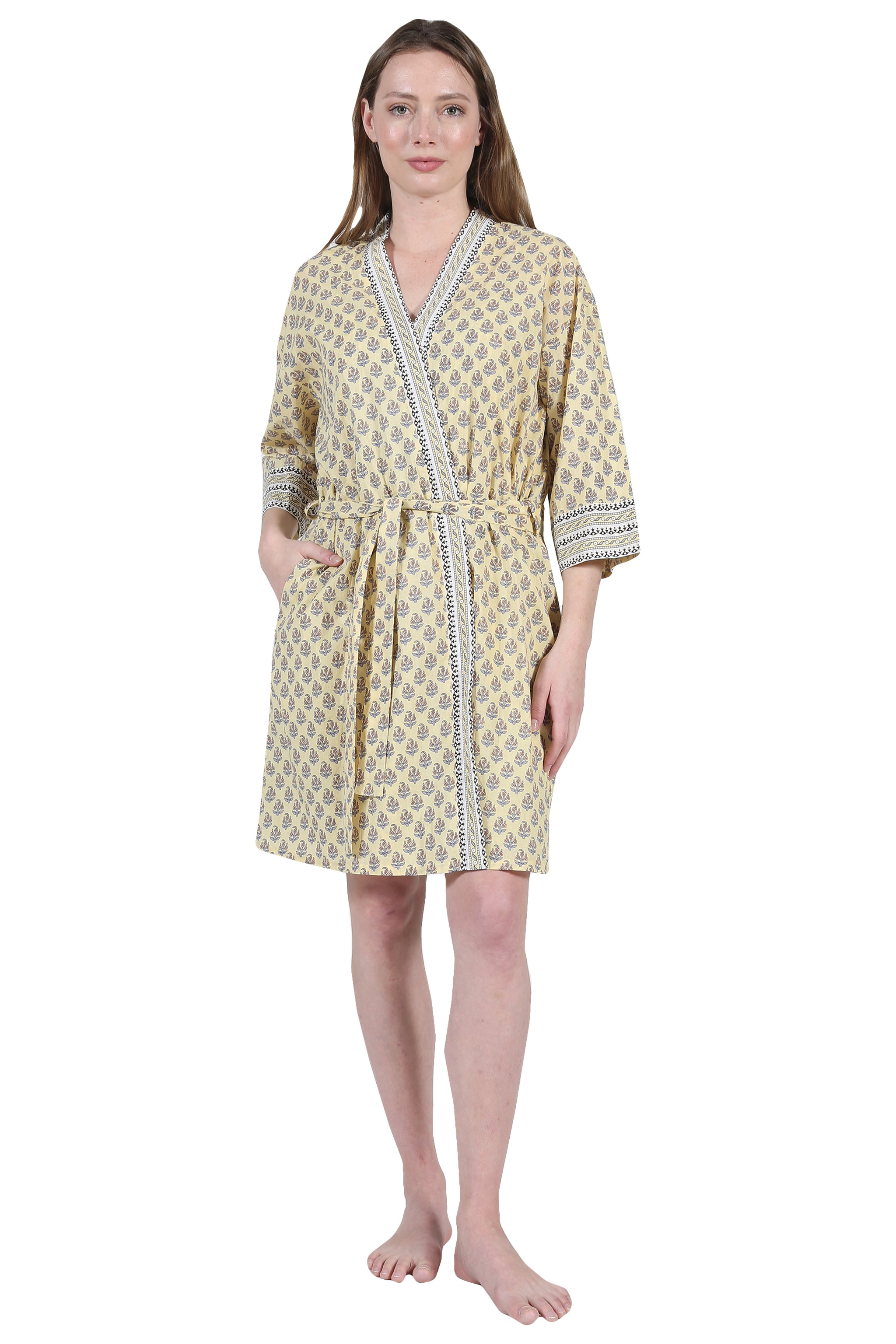 La Cera 100% Cotton Short Kimono Wrap - La Cera
