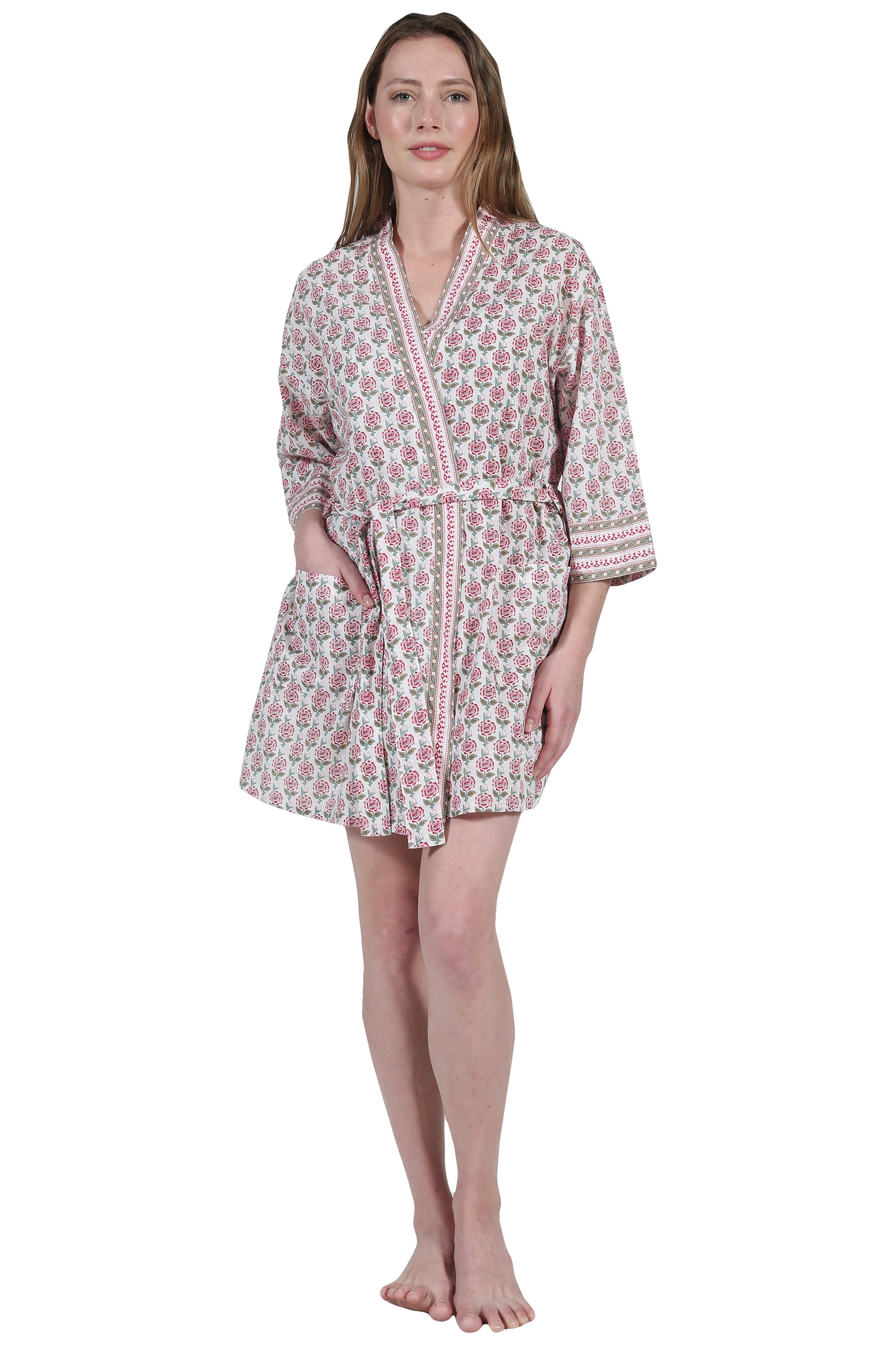 La Cera Short Cotton Wrap Robe - La Cera
