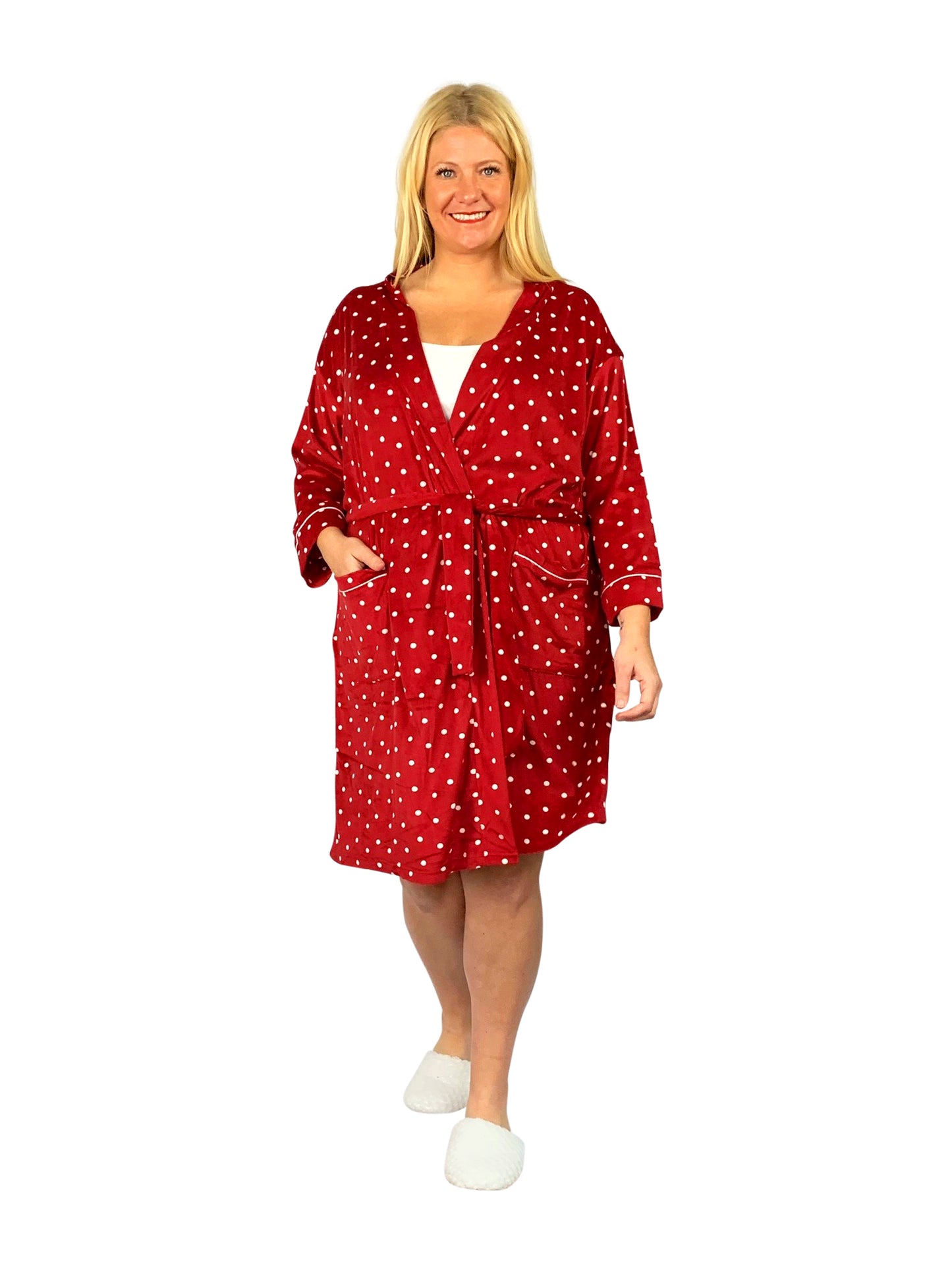La Cera Plus Size Silky Sheered Minky Kimono Robe - La Cera