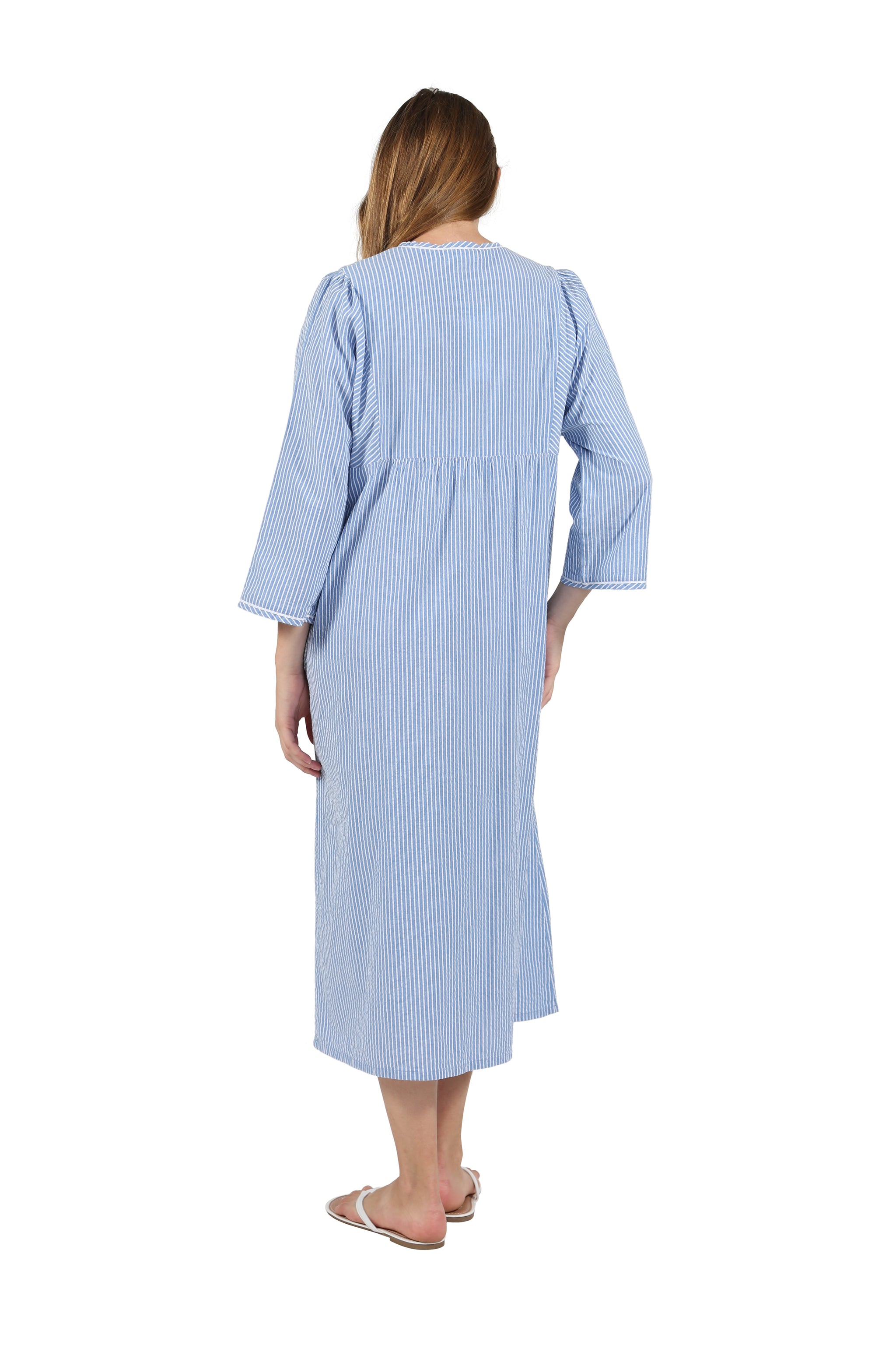 Slenderella Seersucker Lightweight Robe - Blue & Pink Striped Summer Dressing Gown Slenderella Seersucker Lightweight Robe - Blue & Pink Striped Summer Dressing Gown