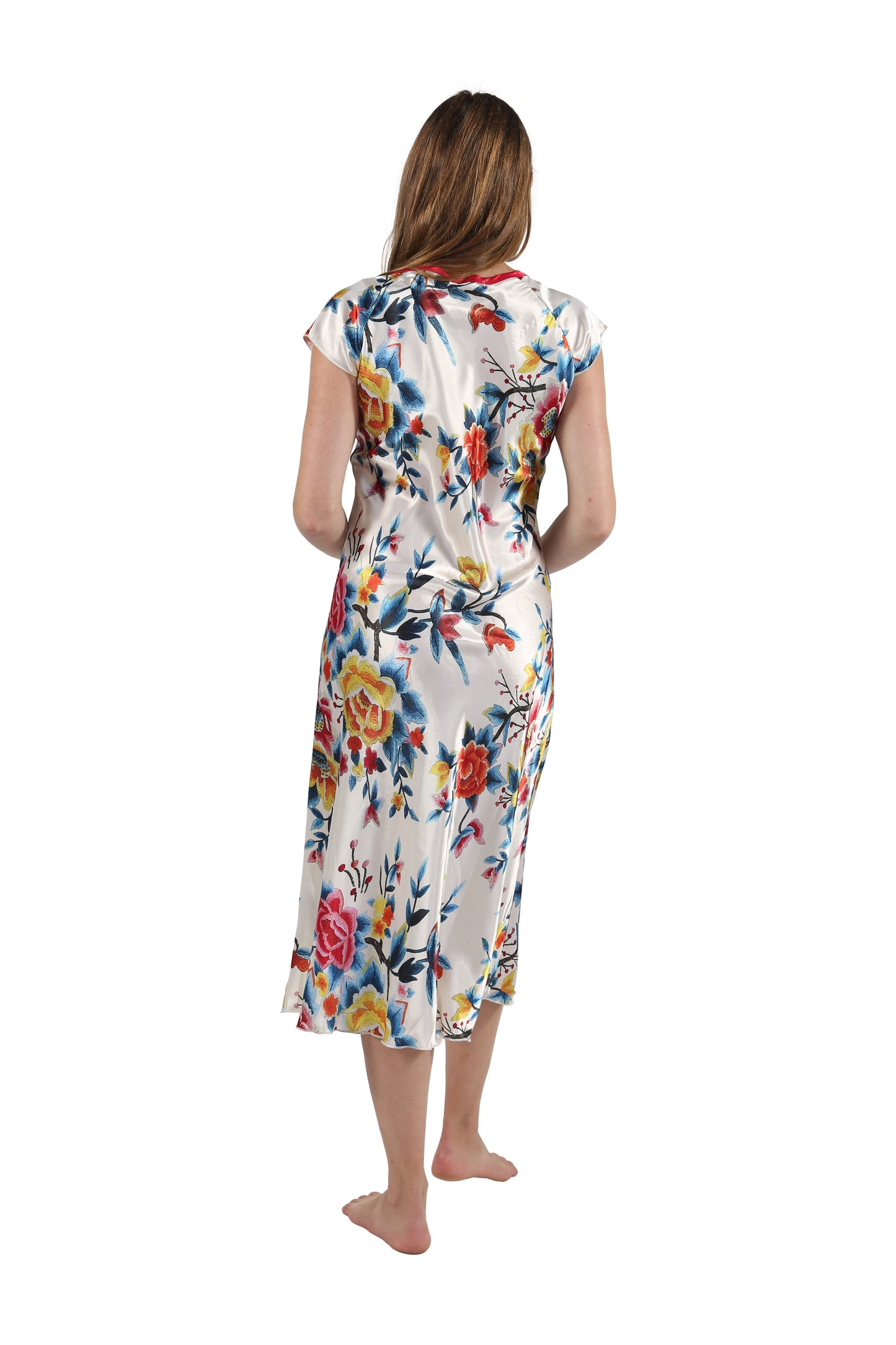 Satin Floral Multi Colored Gown - La Cera