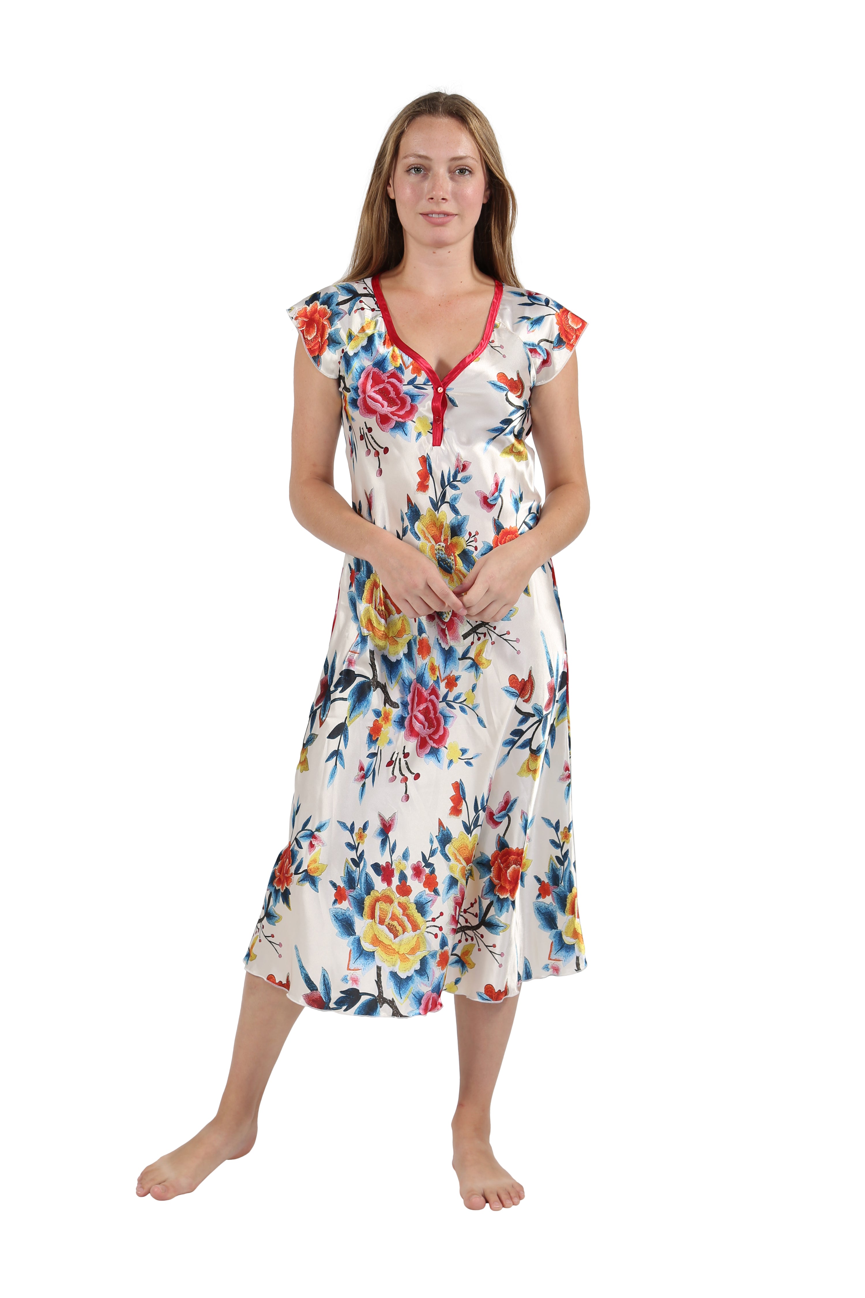 Satin Floral Multi Colored Gown - La Cera