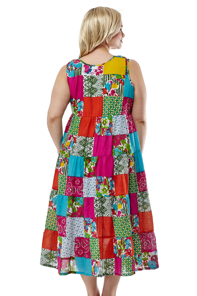 La Cera Plus Size Multicolored Patchwork Dress - La Cera