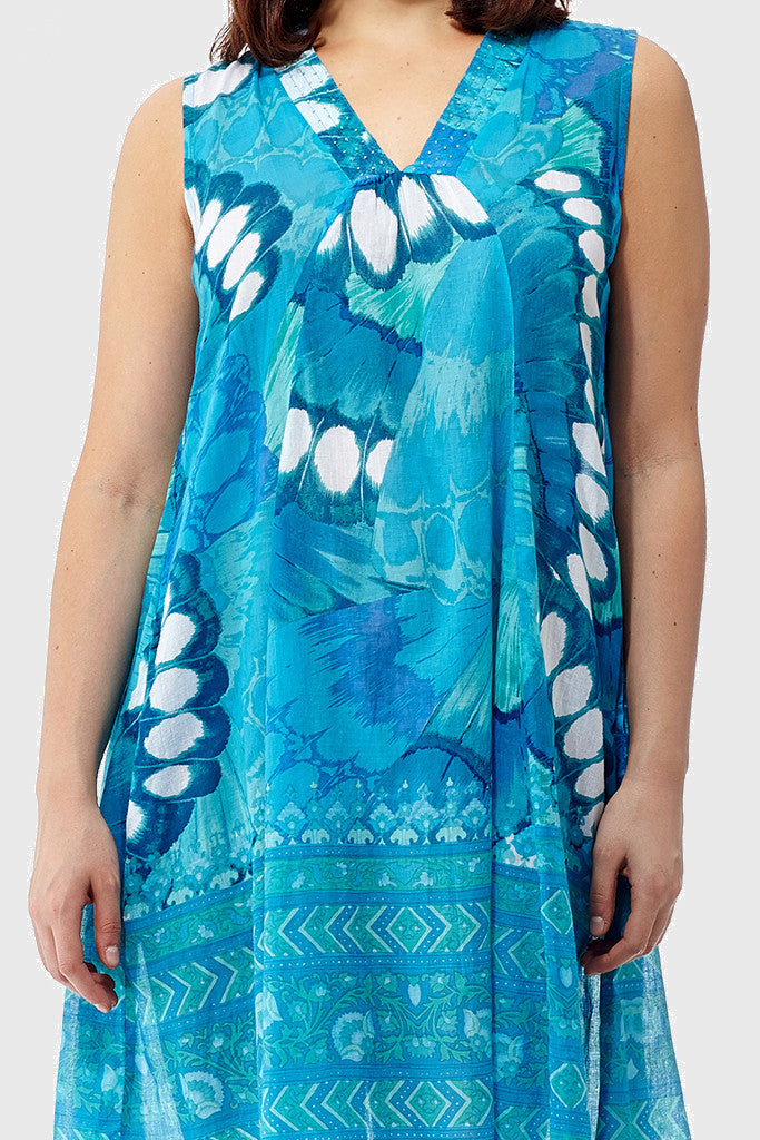 La Cera Sleeveless Butterfly Printed Dress - La Cera - 2