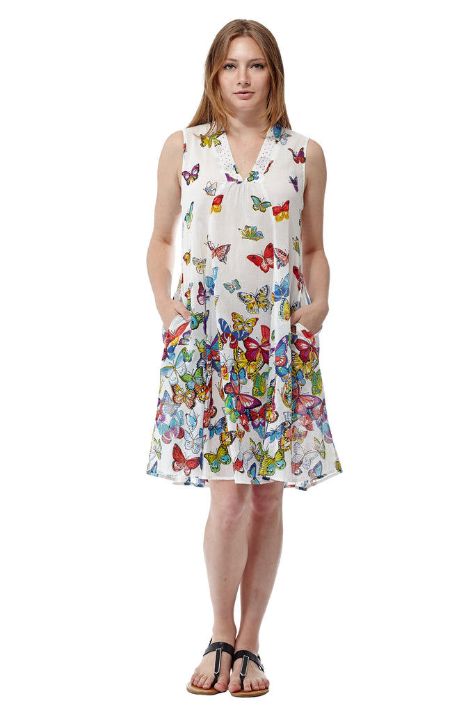 La Cera Sleeveless Butterfly Printed Dress - La Cera