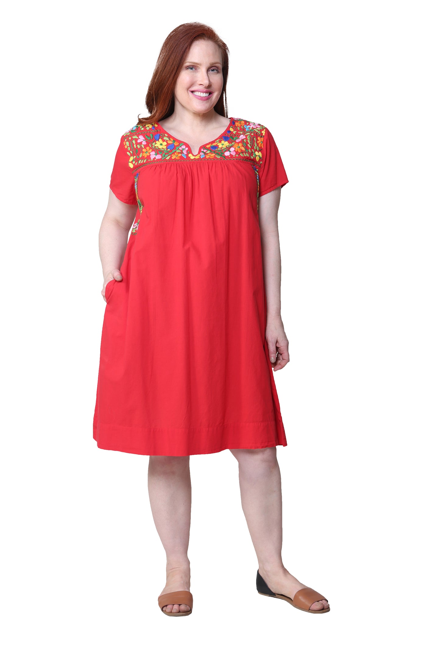 Vestido de manga corta bordado La Cera talla grande 