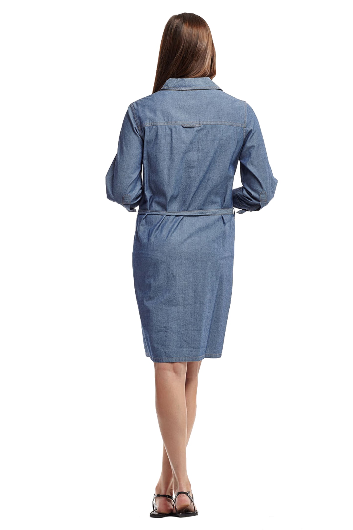 Denim Belted Shirt Dress - La Cera