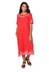 La Cera 100% Cotton Knit Embroidered A-Line Dress - La Cera