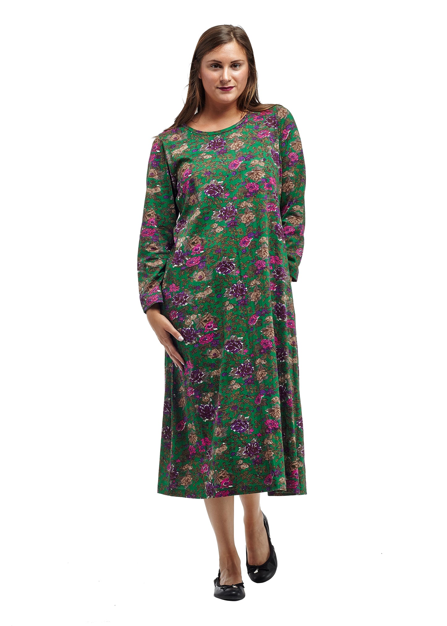 La Cera Floral Printed A-Line Cotton Knit Dress - La Cera