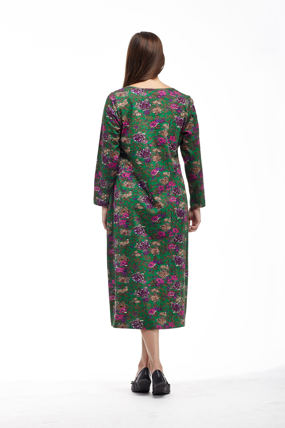 La Cera Floral Printed A-Line Cotton Knit Dress - La Cera