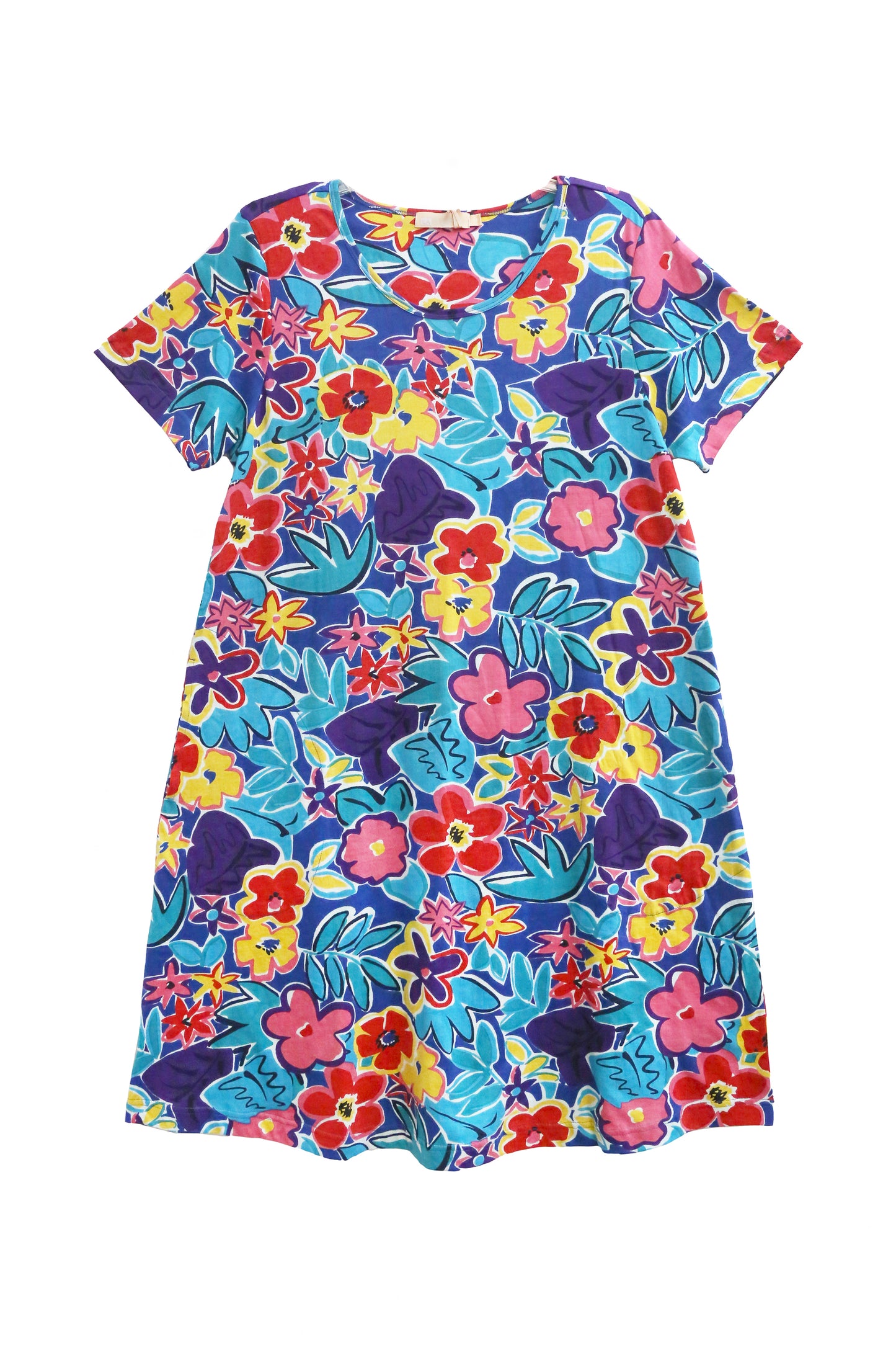 Vestido corto de punto de algodón de manga corta de talla grande