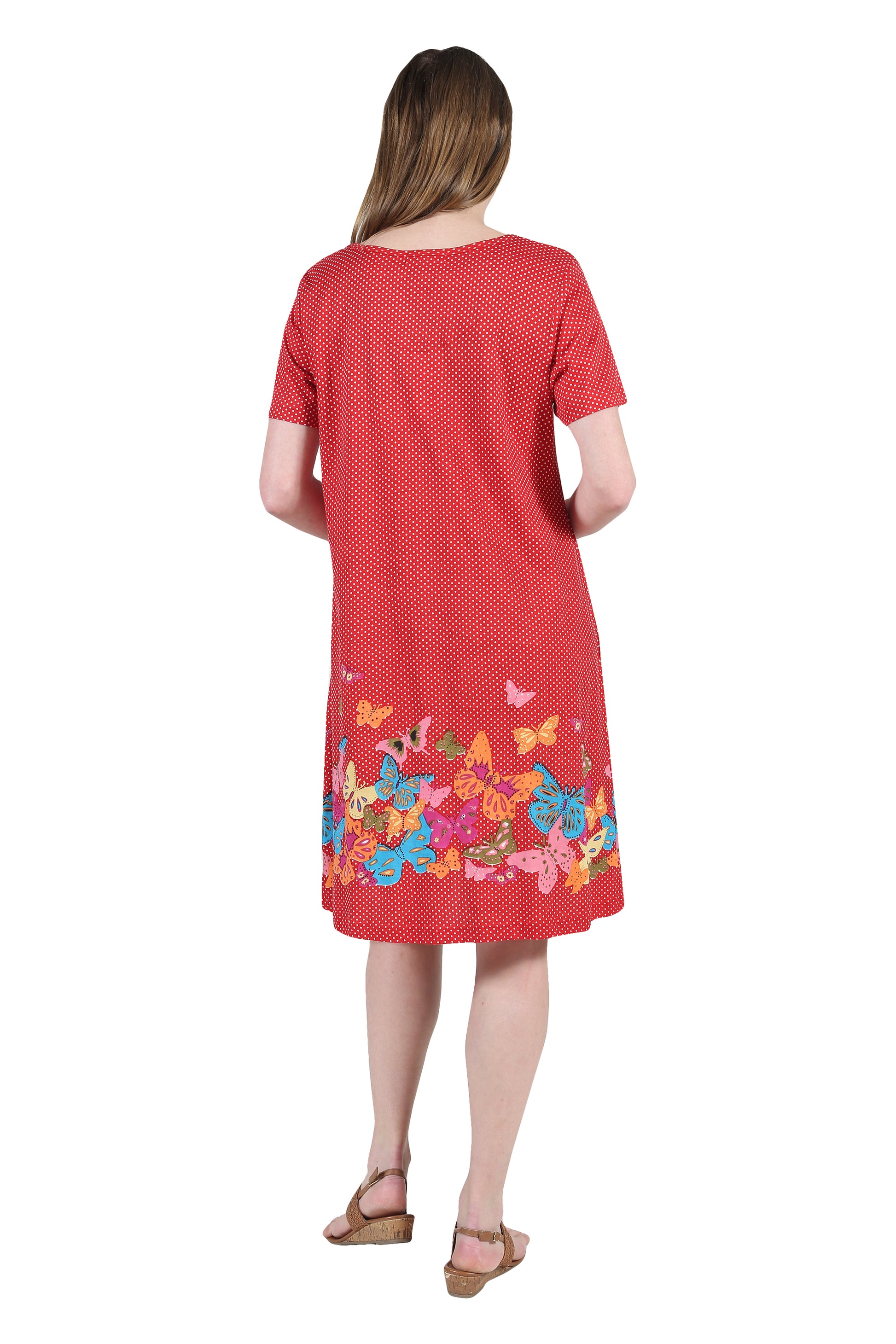 La Cera Novelty Floral Butterfly Print Short Sleeve Dress - La Cera