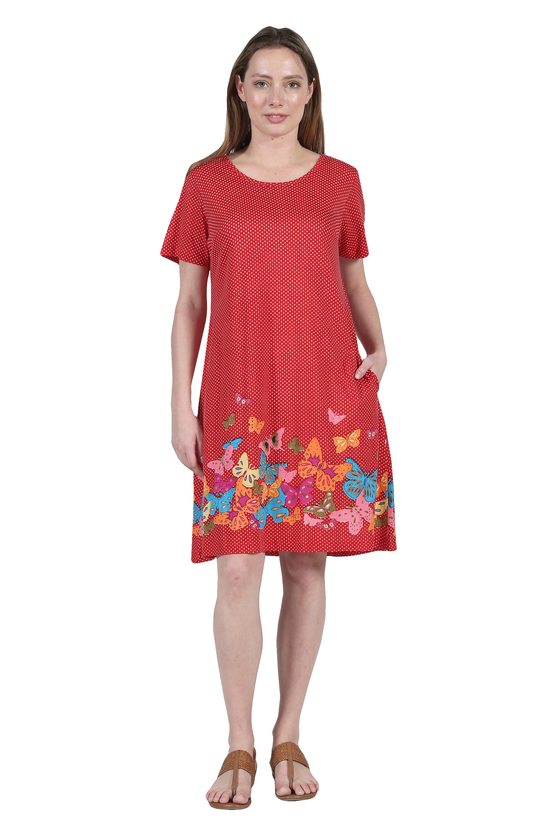 La Cera Novelty Floral Butterfly Print Short Sleeve Dress - La Cera