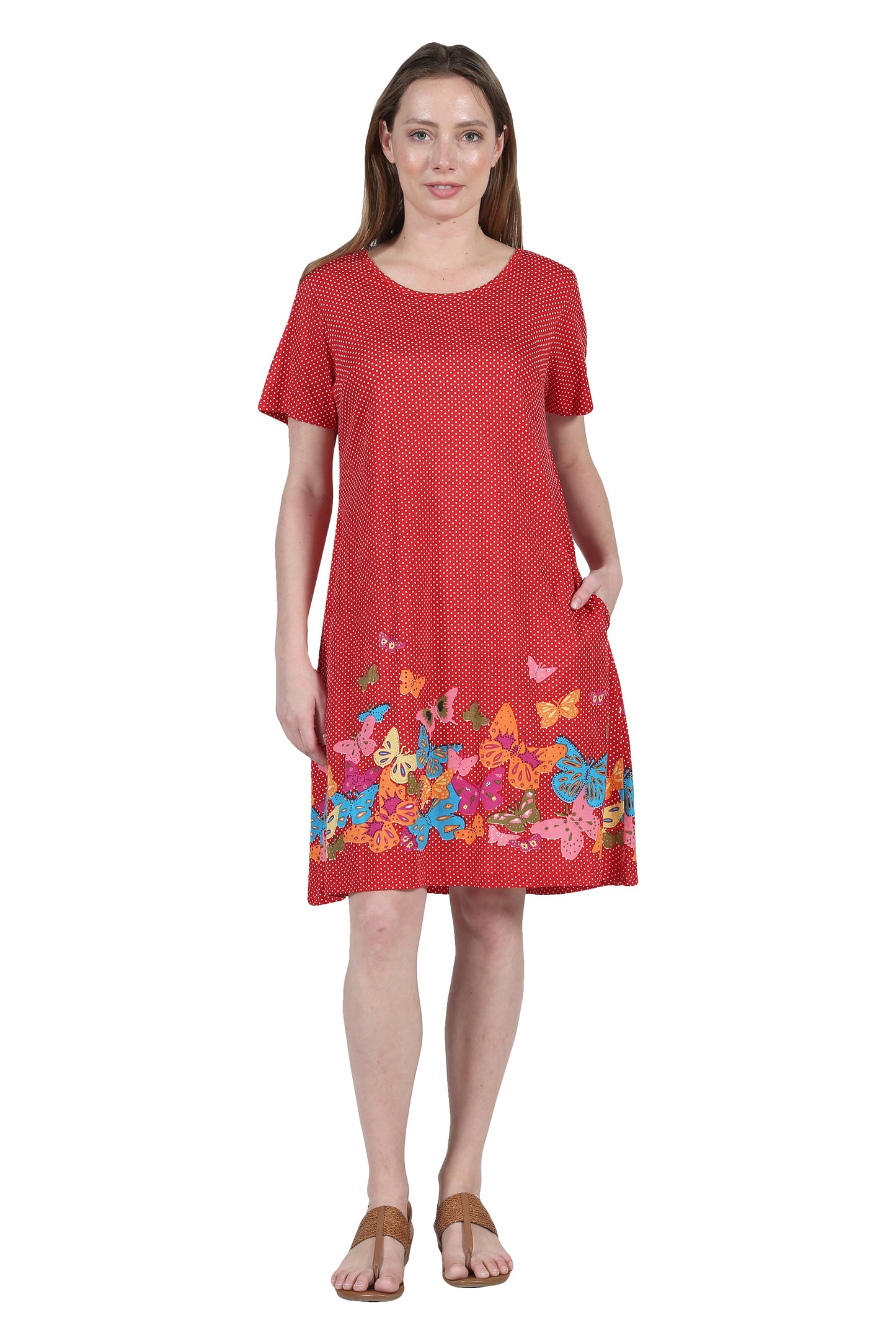 La Cera Vestido de talla grande de manga corta con estampado floral de mariposas novedoso