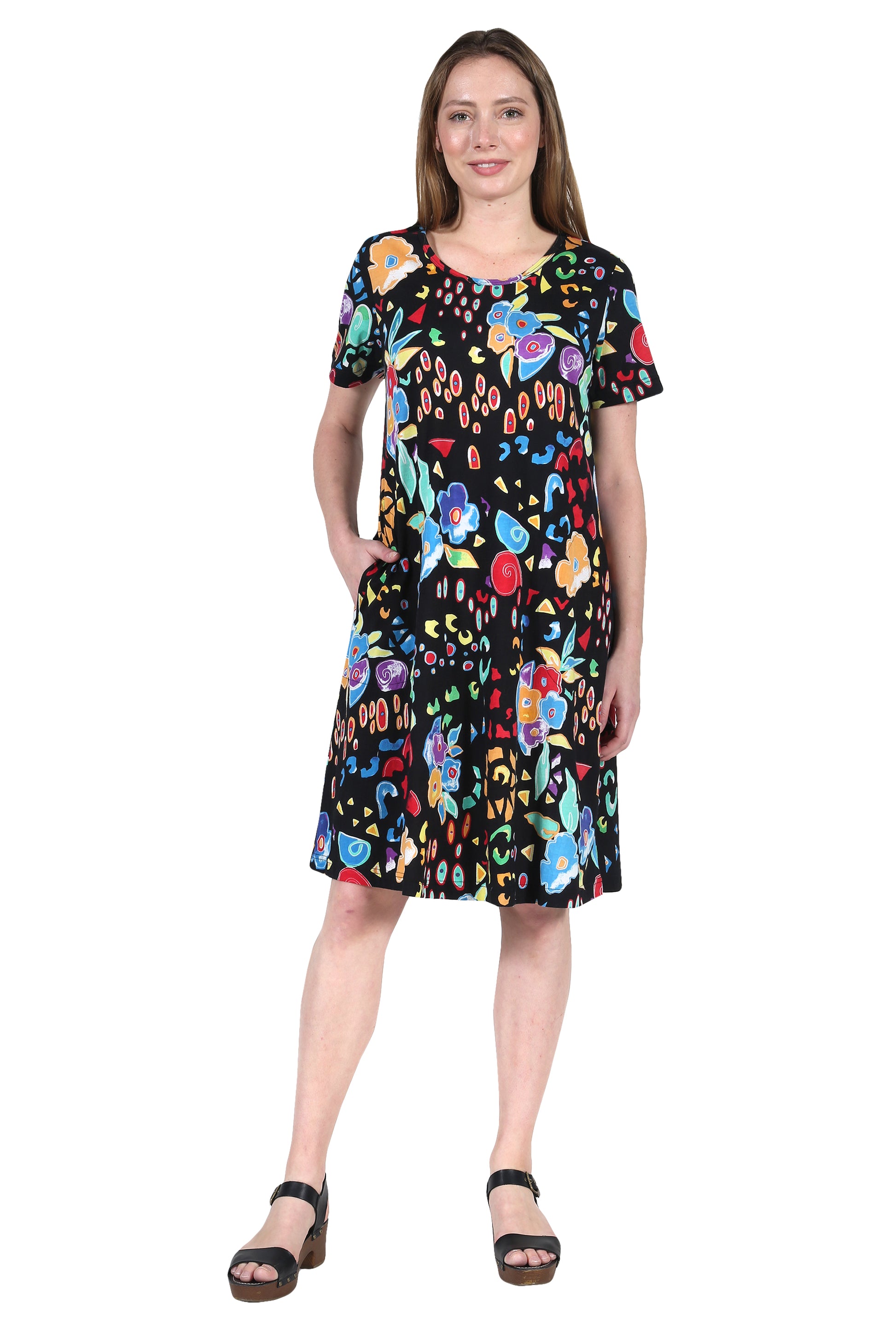 La Cera Abstract Floral Print Cotton Dress - La Cera